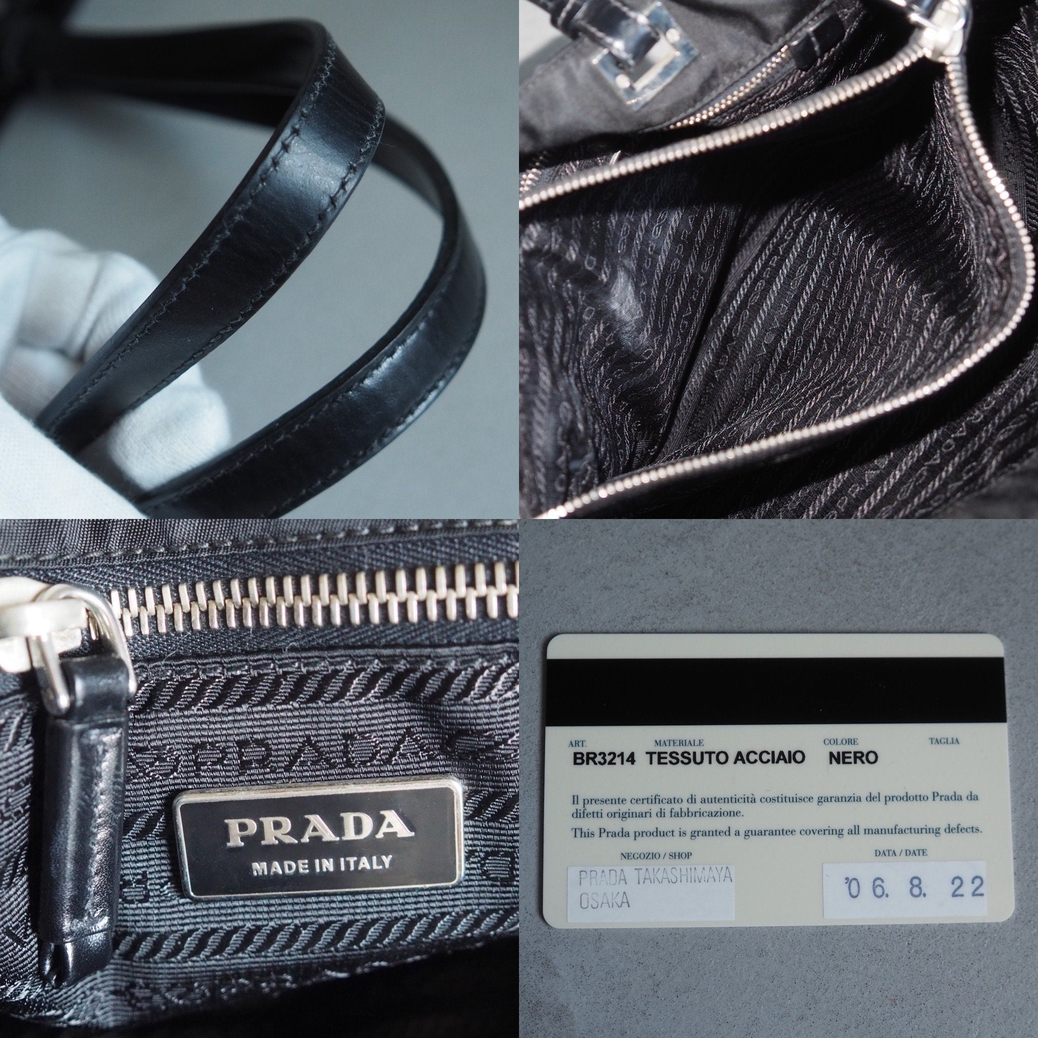 PRADA Nylon Leather Hand Shoulder Tote Bag Triangle Plate Black Logo Purse Vintage Authentic