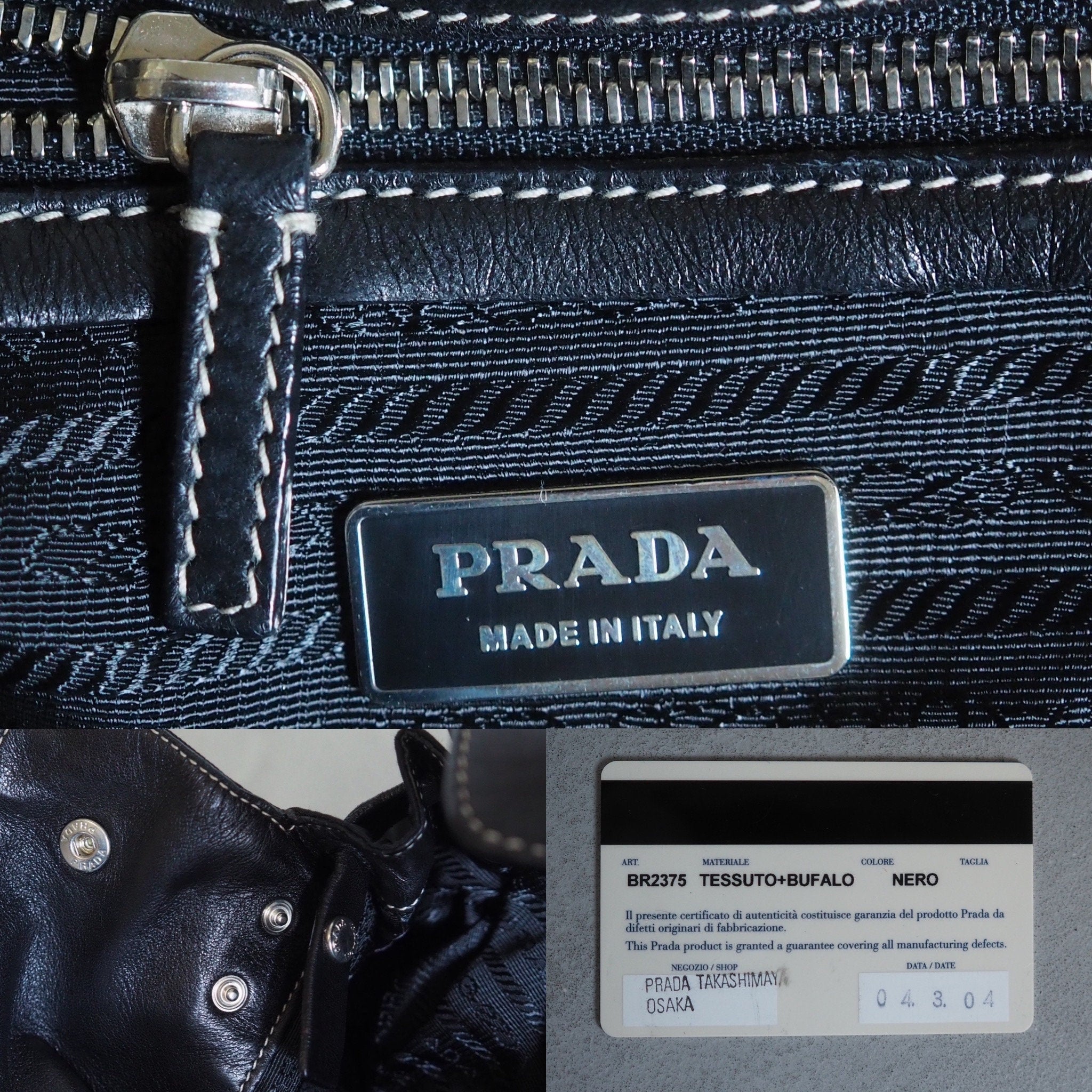 PRADA Nylon Leather Shoulder Bag Triangle Plate Black Logo Purse Vintage Authentic