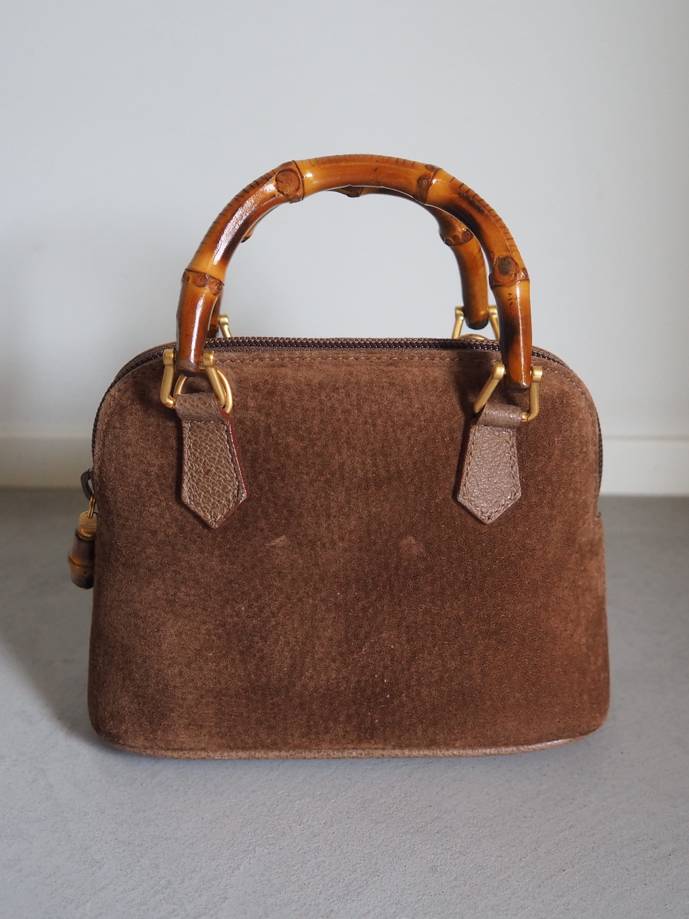 GUCCI Bamboo Mini Hand Shoulder 2way Bag Suede Brown Vintage Authentic