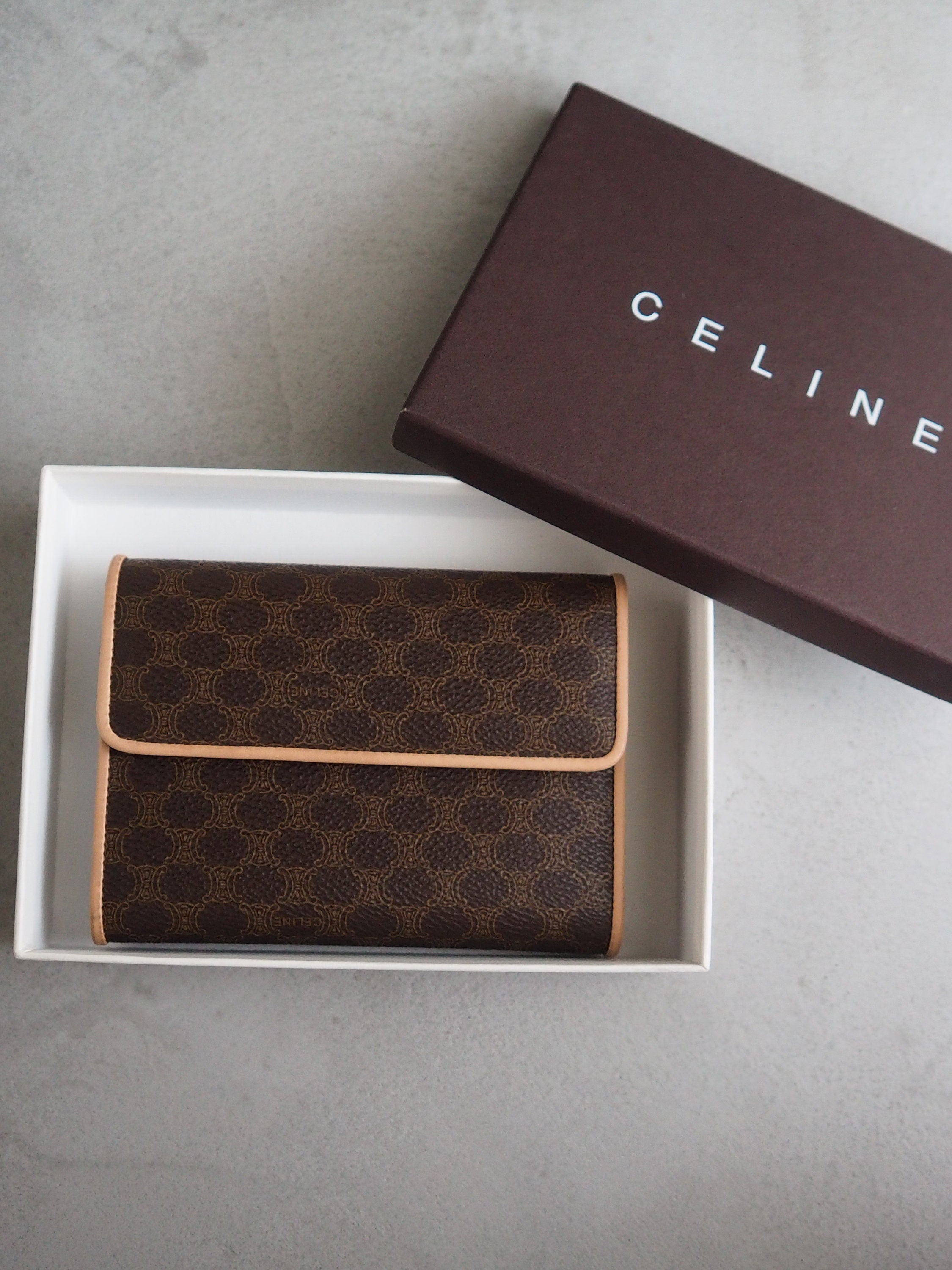 CELINE Macadam Trifold Wallet Purse Brown Vintage Authentic