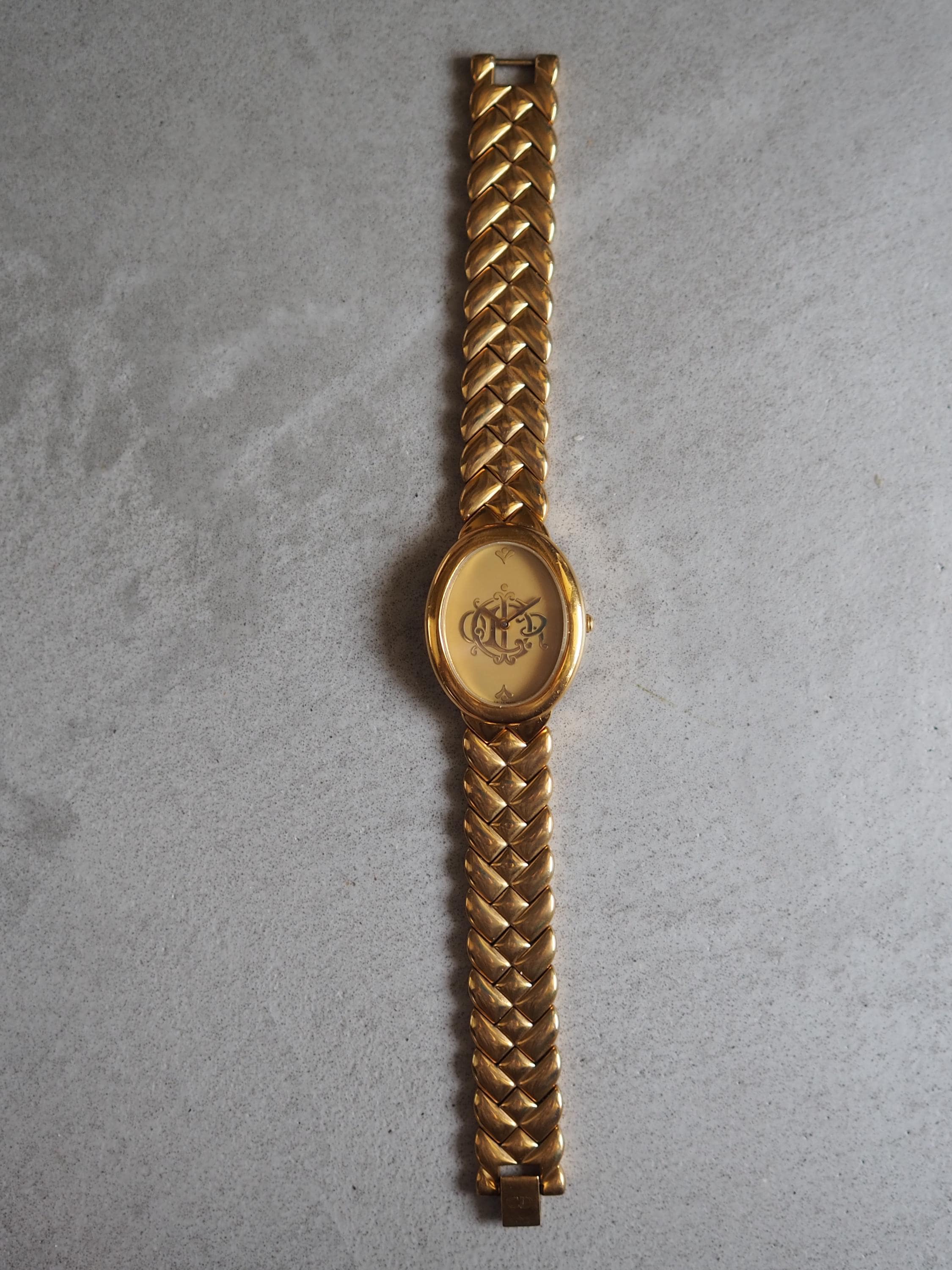 Christian Dior Emblem Logo Watch Gold Metal Quartz Wristwatch Ladies Vintage Authentic