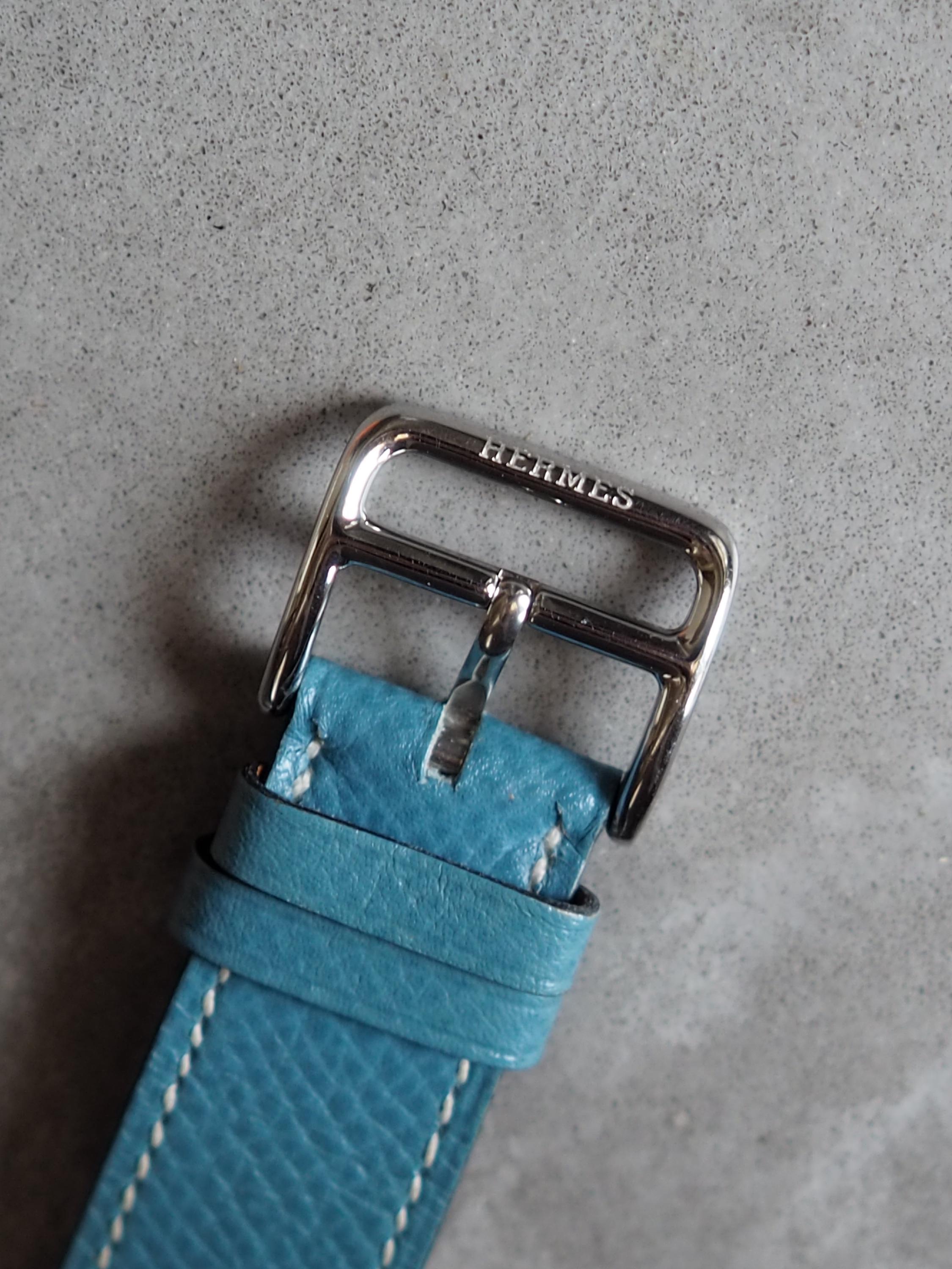 HERMES Clipper Watch Watches Men's Unisex Silver Color Stainless steel Blue Leather Vintage Authentic