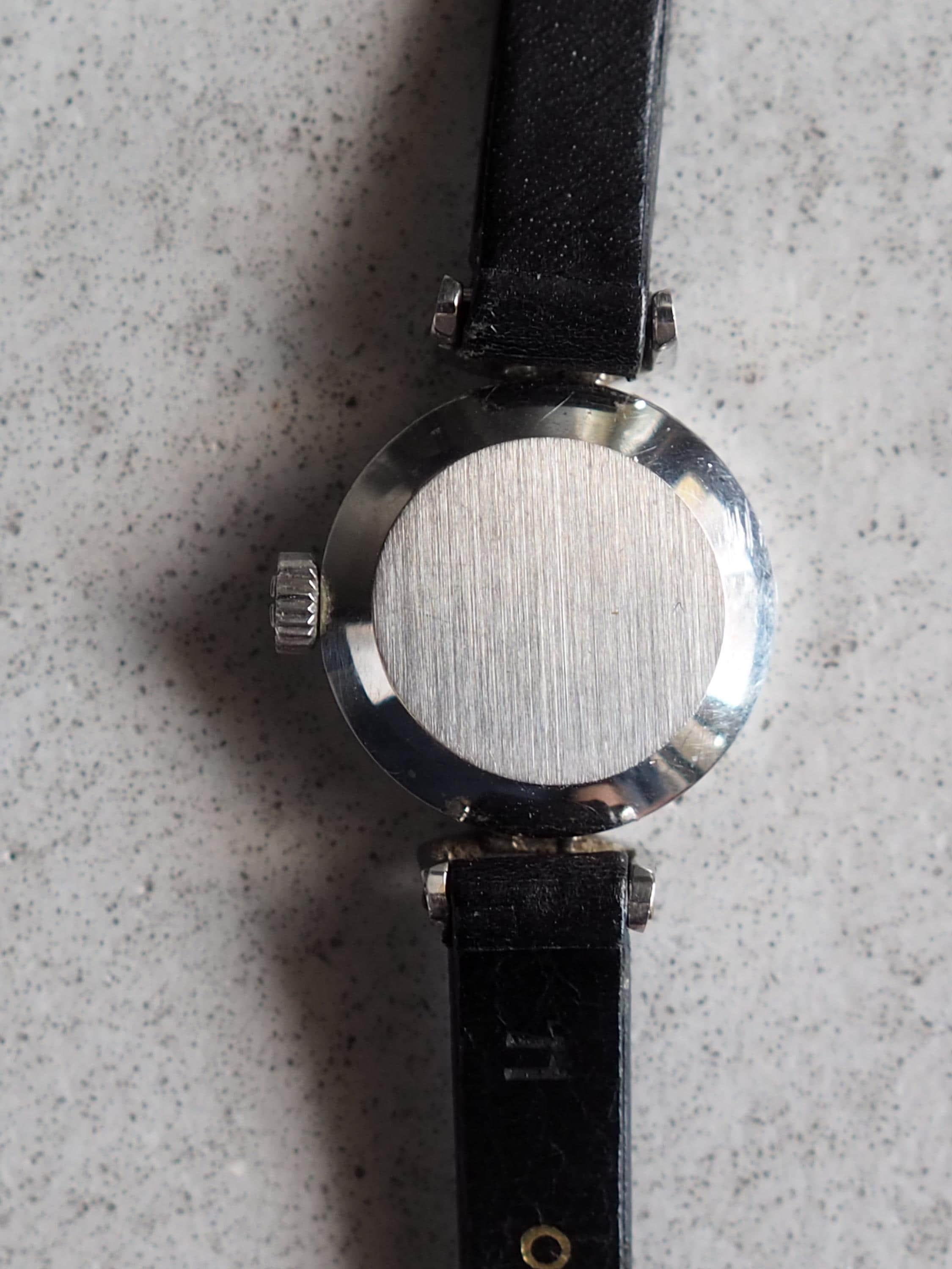 OMEGA DE VILLE Watch Silver Color Stainless steel Black Leather Ladies Vintage Antique Authentic