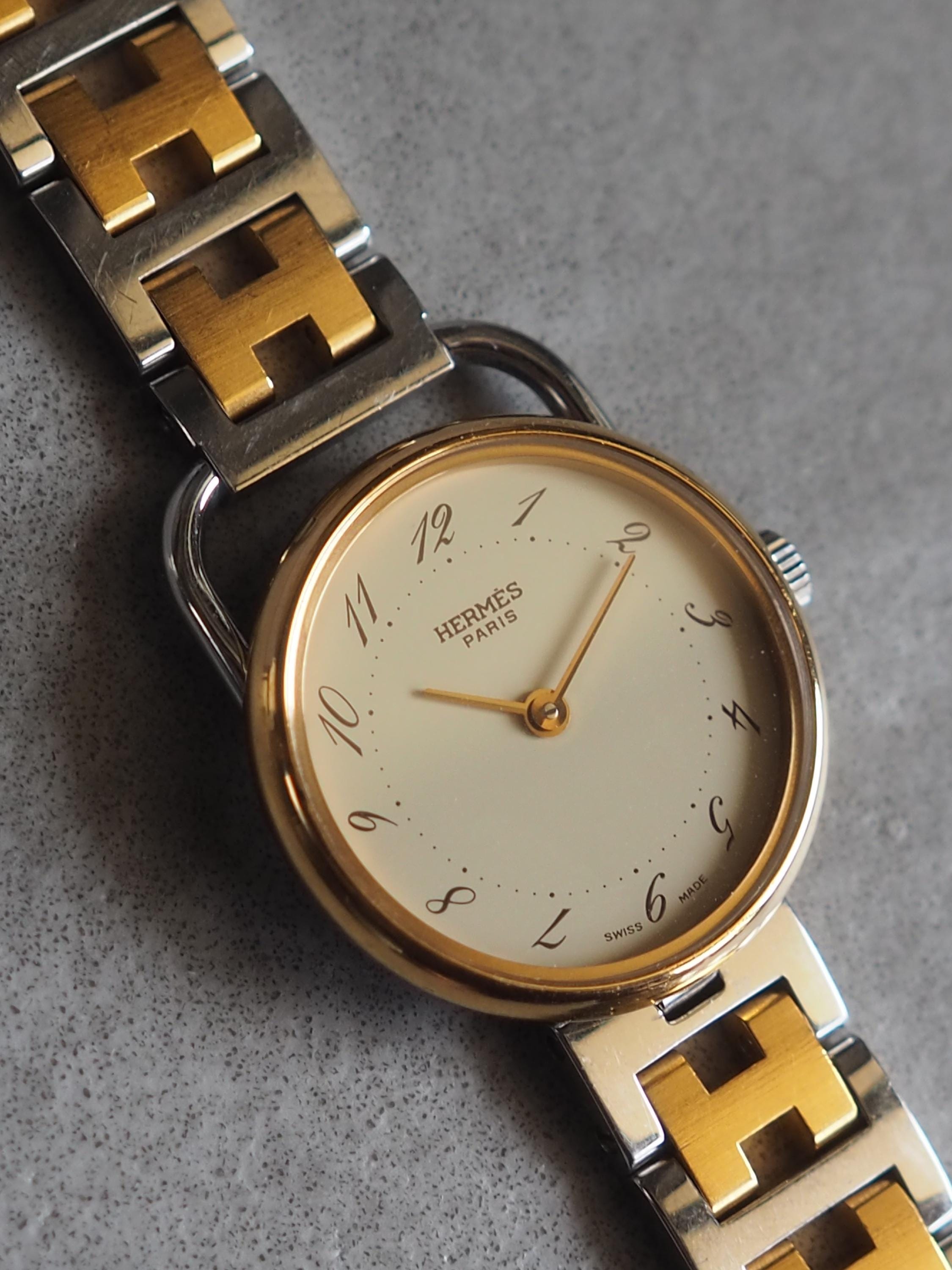 HERMES Also Watch Silver Gold Color Stainless steel Ladies Vintage Authentic