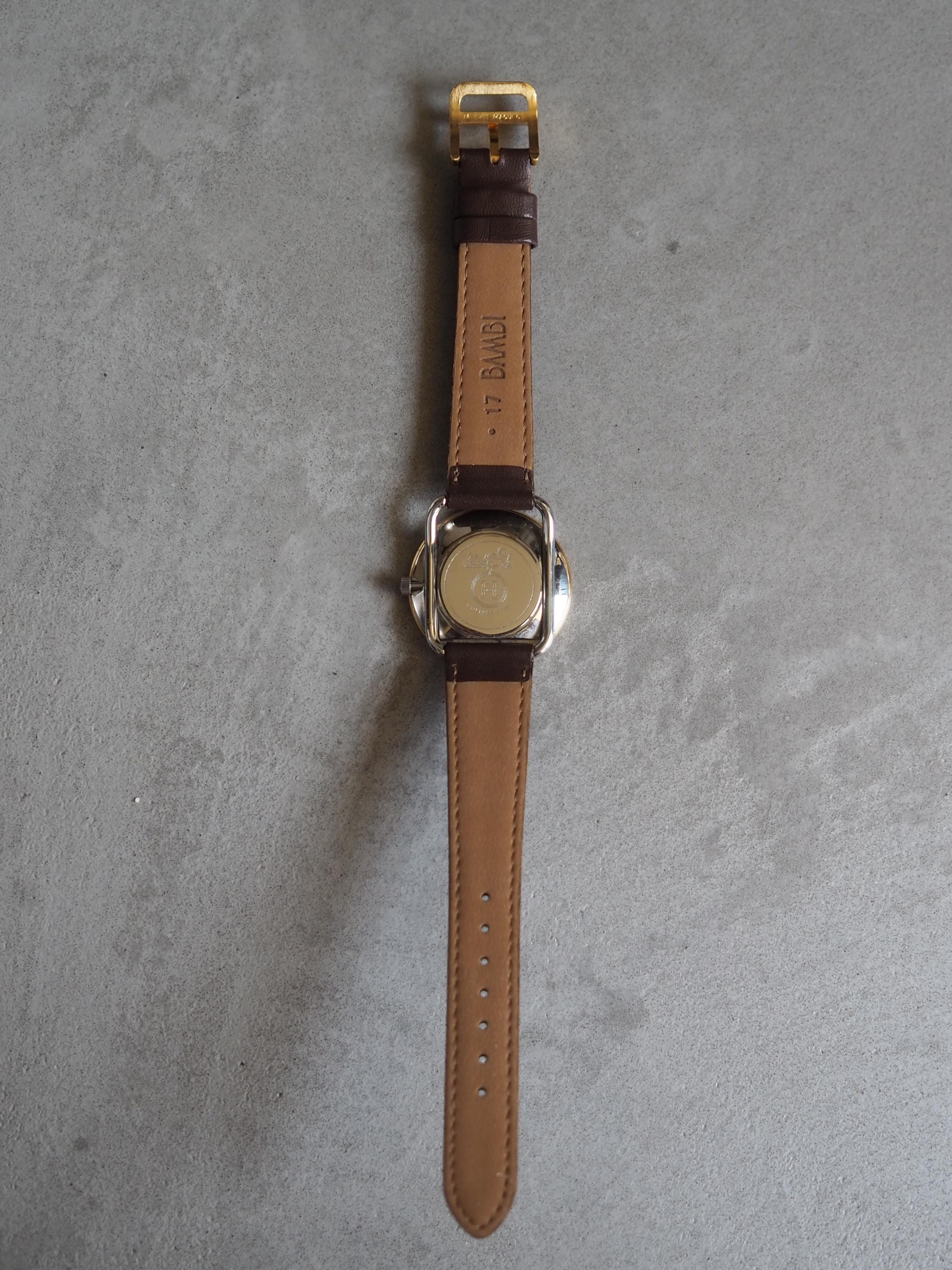 HERMES Also Watch Wristwatch Silver Gold Color Stainless steel Brown Leather Men's Unisex Vintage Authentic