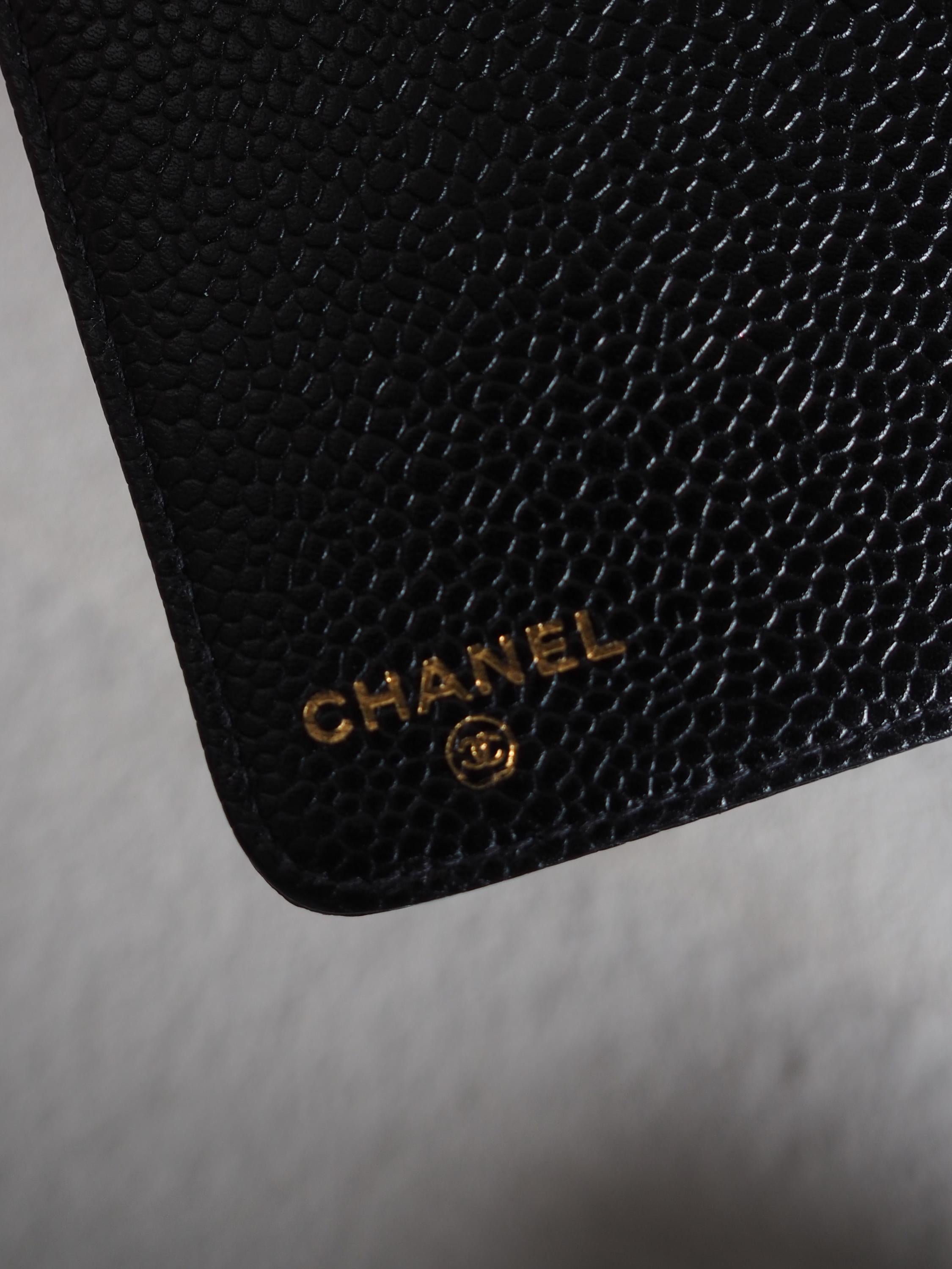 CHANEL COCO Mark Agenda Caviar Skin Leather 6 Ring Diary Black Vintage Authentic