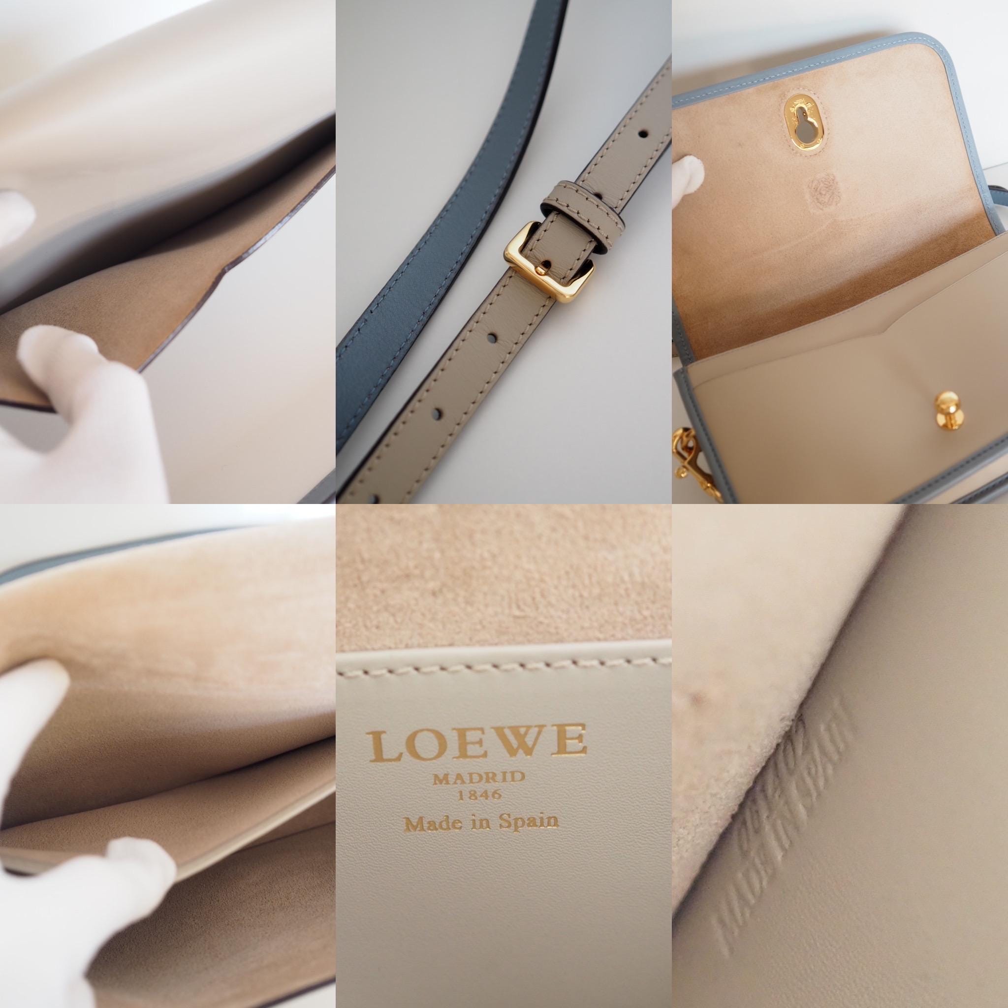 LOEWE Ines Anagram Logo Shoulder Hand bag Beige Blue Leather Vintage Authentic