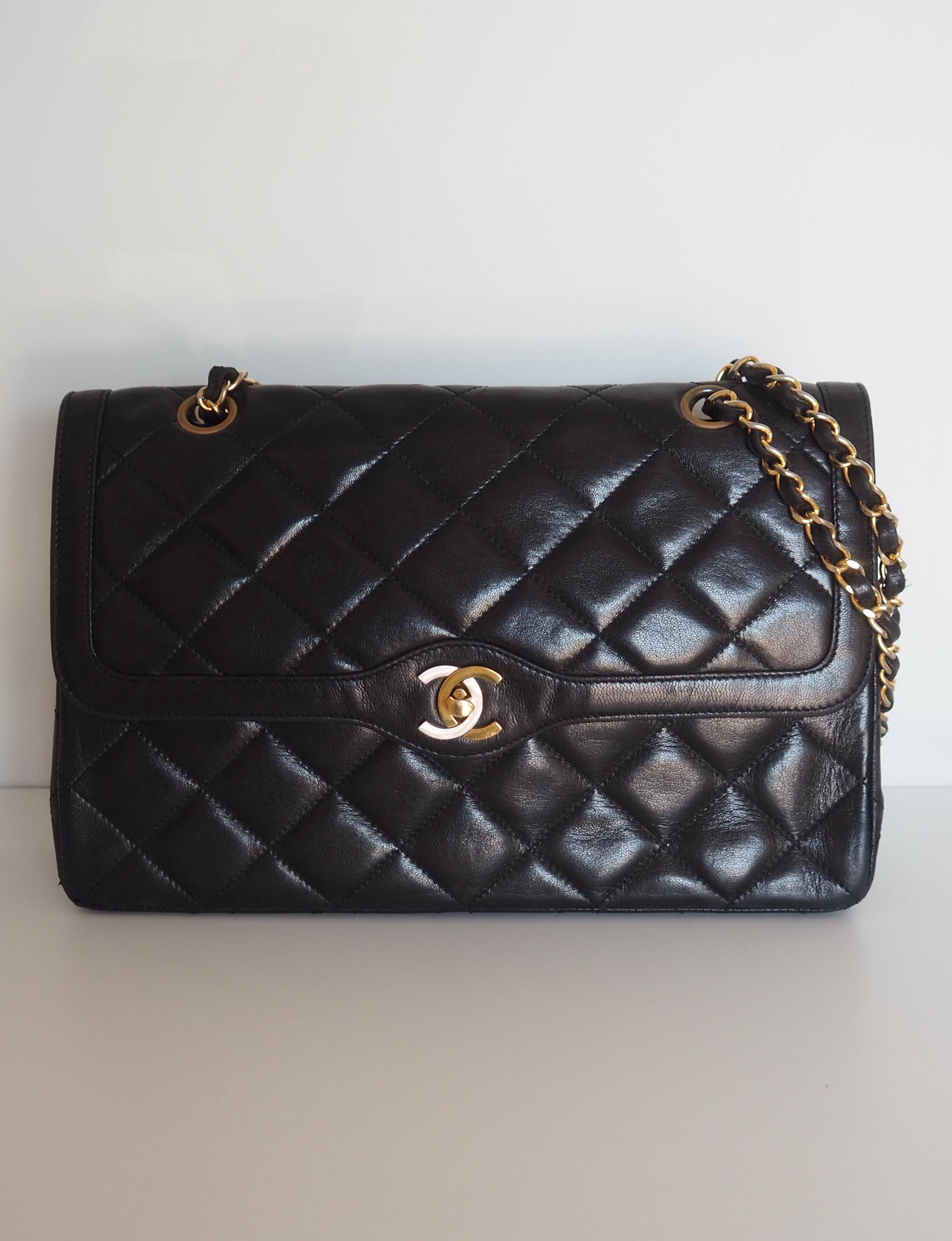 CHANEL Matelasse Quilted CC Chain Shoulder Bag Paris Limited Edition Black Leather Vintage Authentic