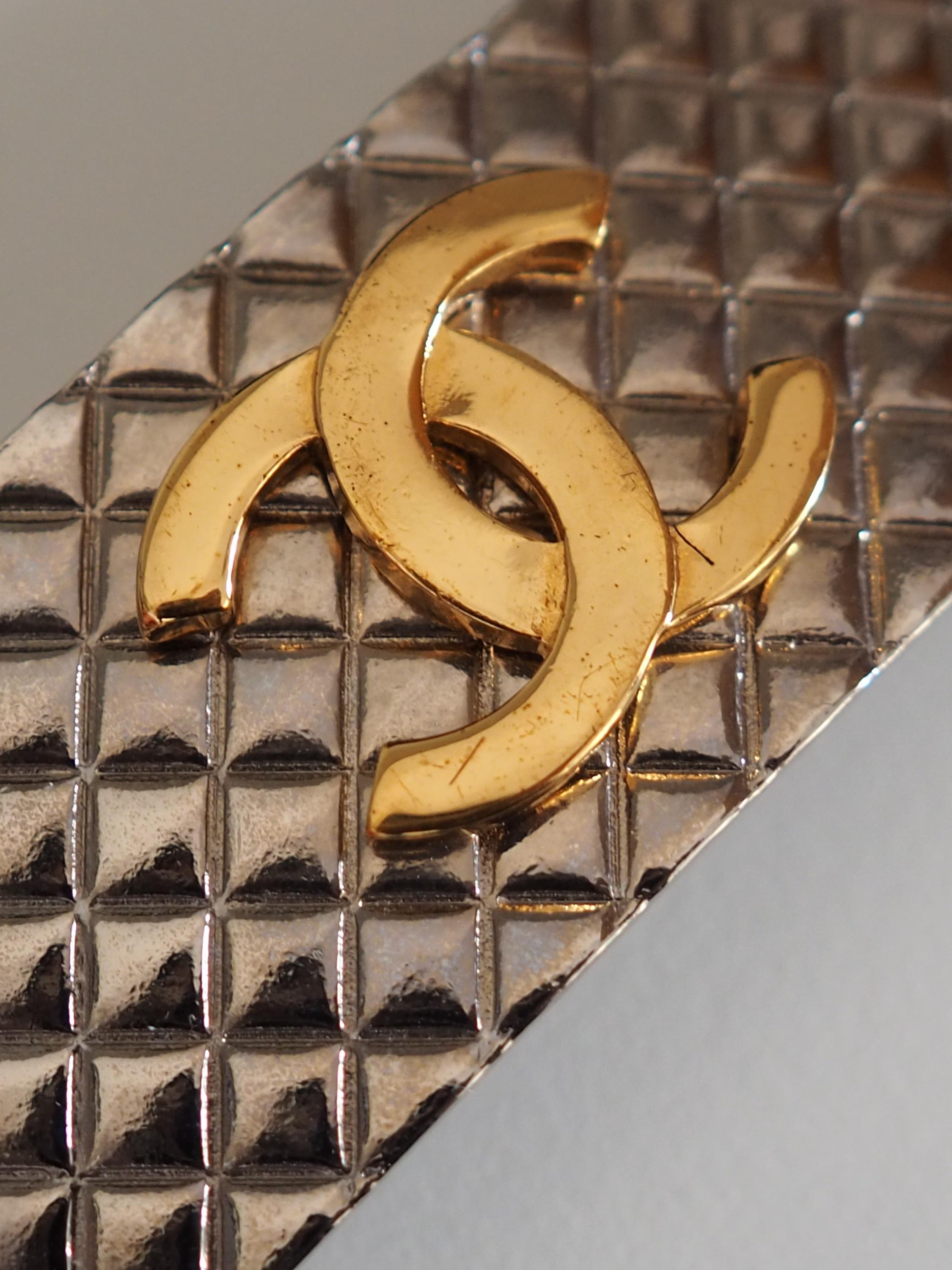 CHANEL COCO Mark Metal Hair Barrette Vintage Silver Gold Color Vintage Authentic