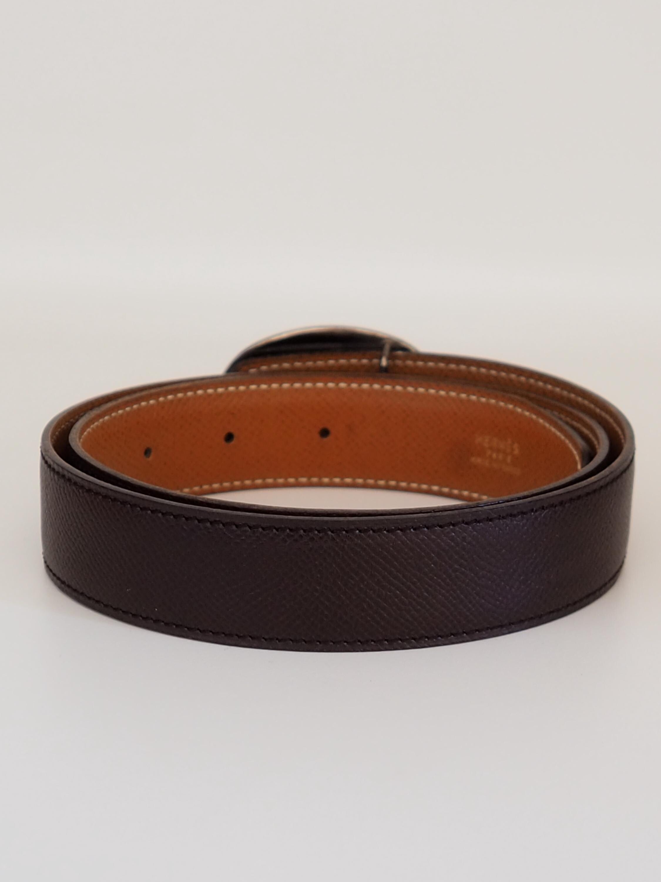 HERMES Chaine d'Ancre Belt 75 size Brown Leather Silver Metal Ladies Unisex Vintage Authentic Box