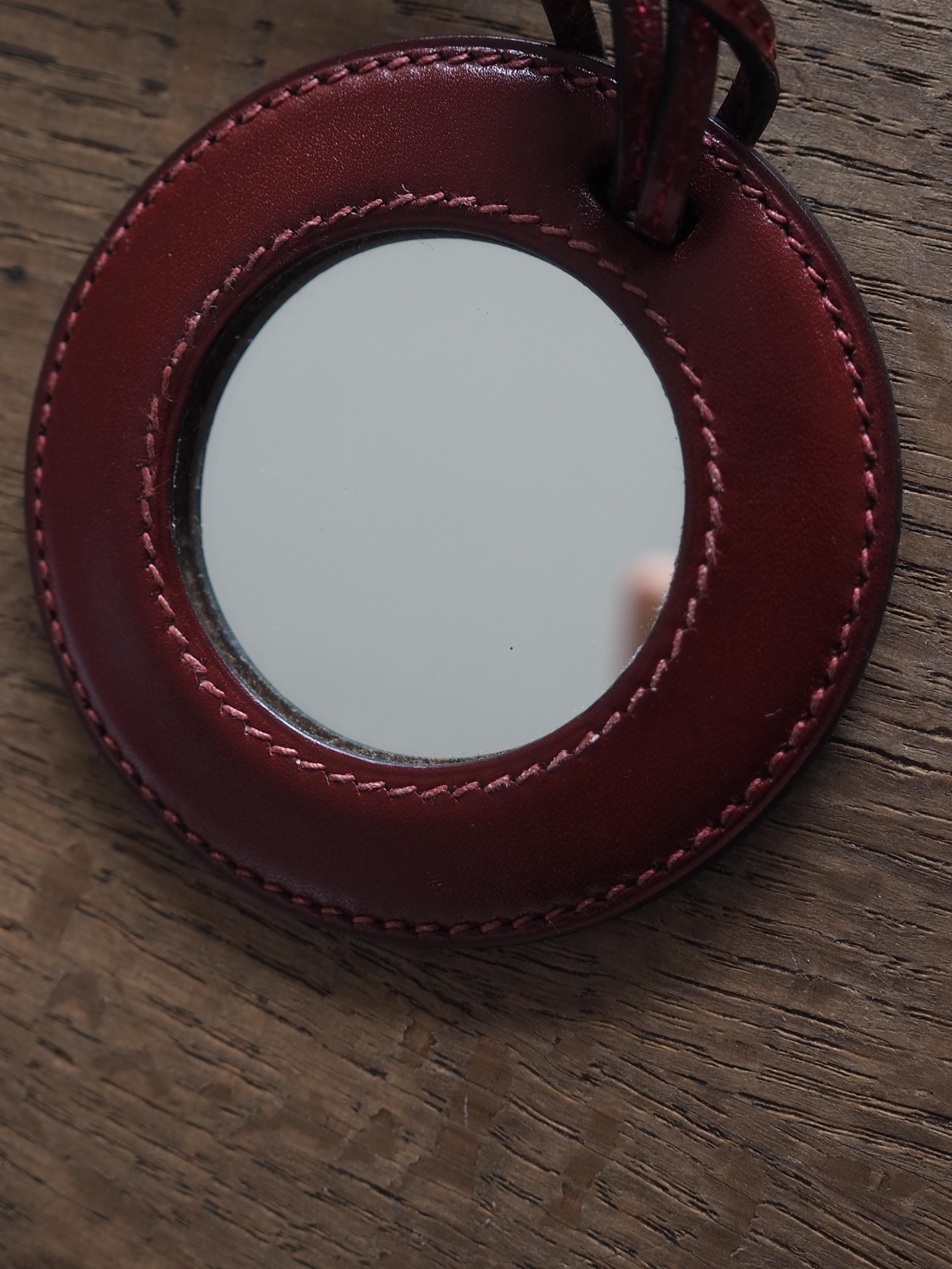 HERMES Mirror Necklace Reversible Leather Bordeaux Box Vintage Authentic