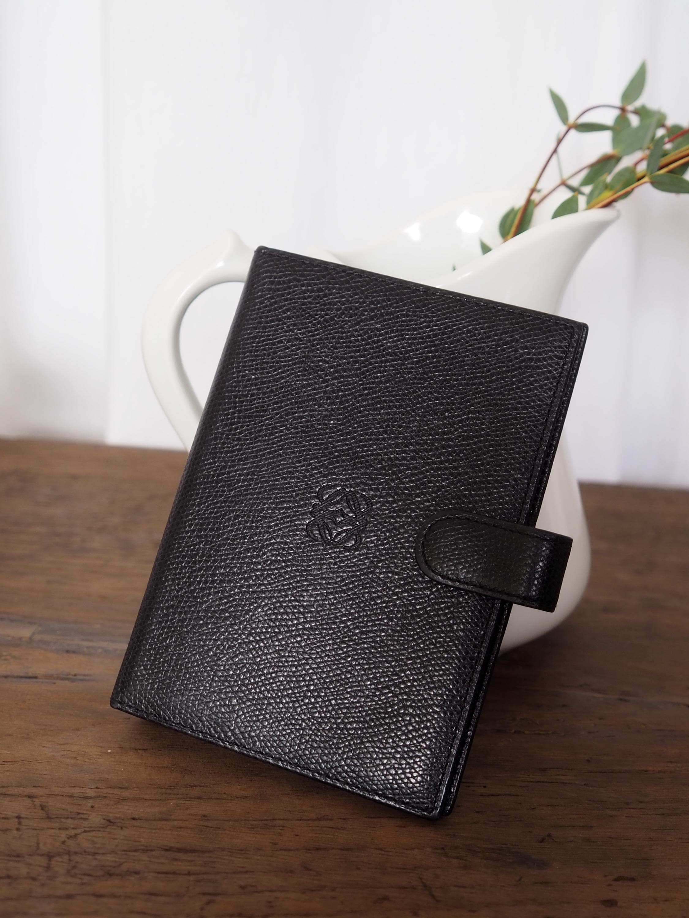 LOEWE Anagram Agenda Cover Black Leather Unisex Vintage Authentic