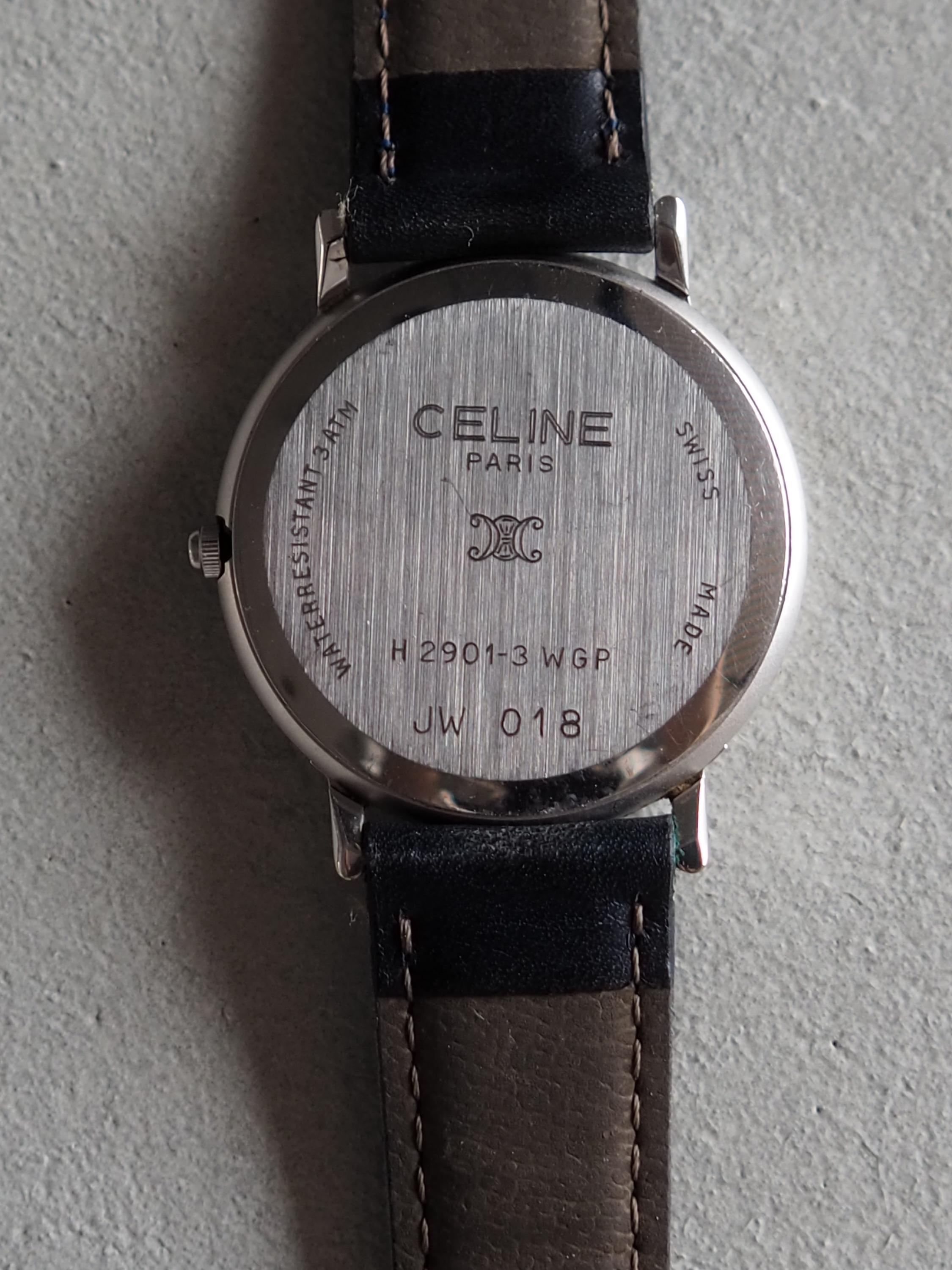 CELINE Watch Wristwatch Carriage Silver Color Stainless Steel Leather Quartz Vintage Authentic