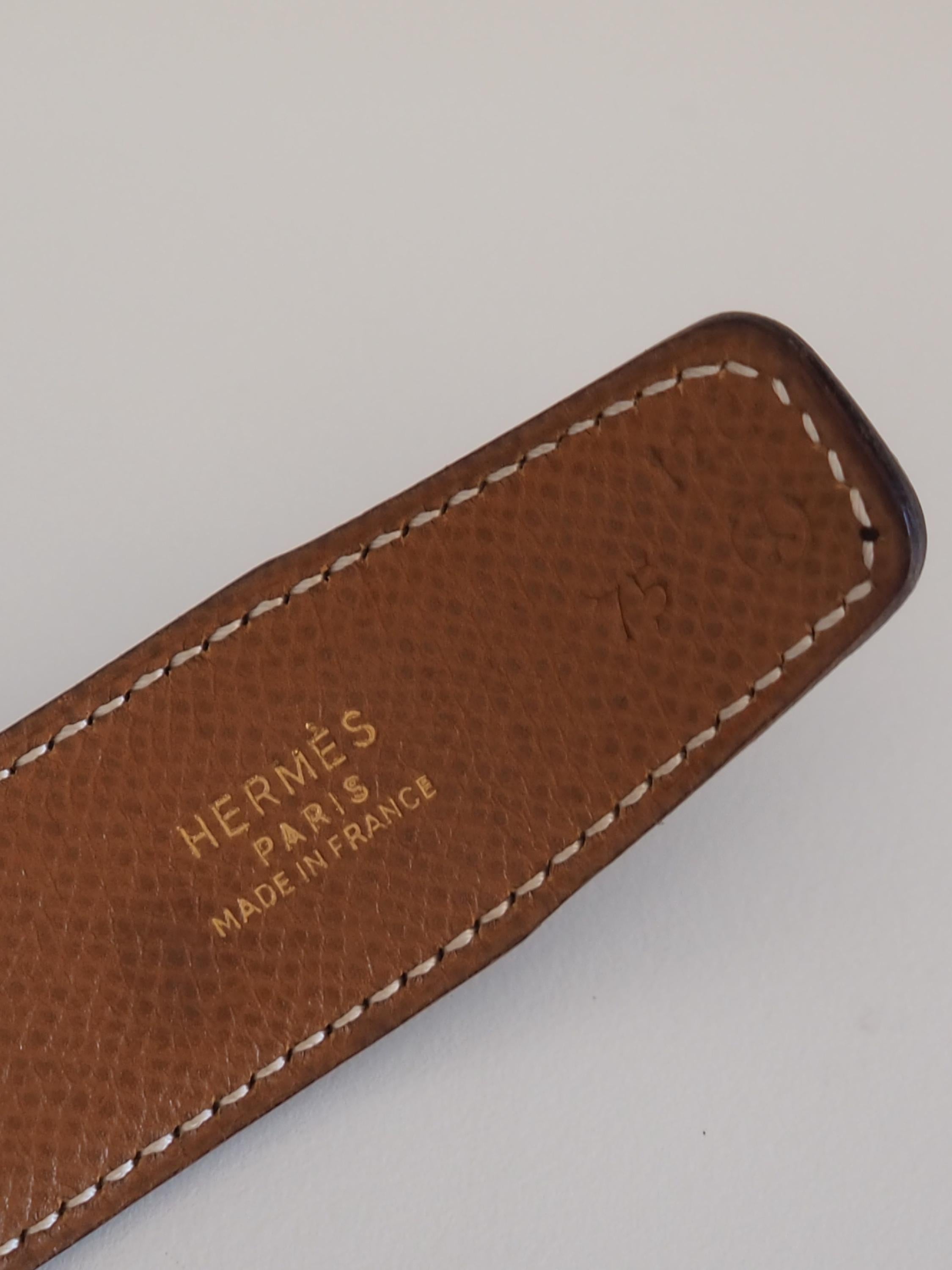 HERMES Chaine d'Ancre Belt 75 size Brown Leather Silver Metal Ladies Unisex Vintage Authentic Box