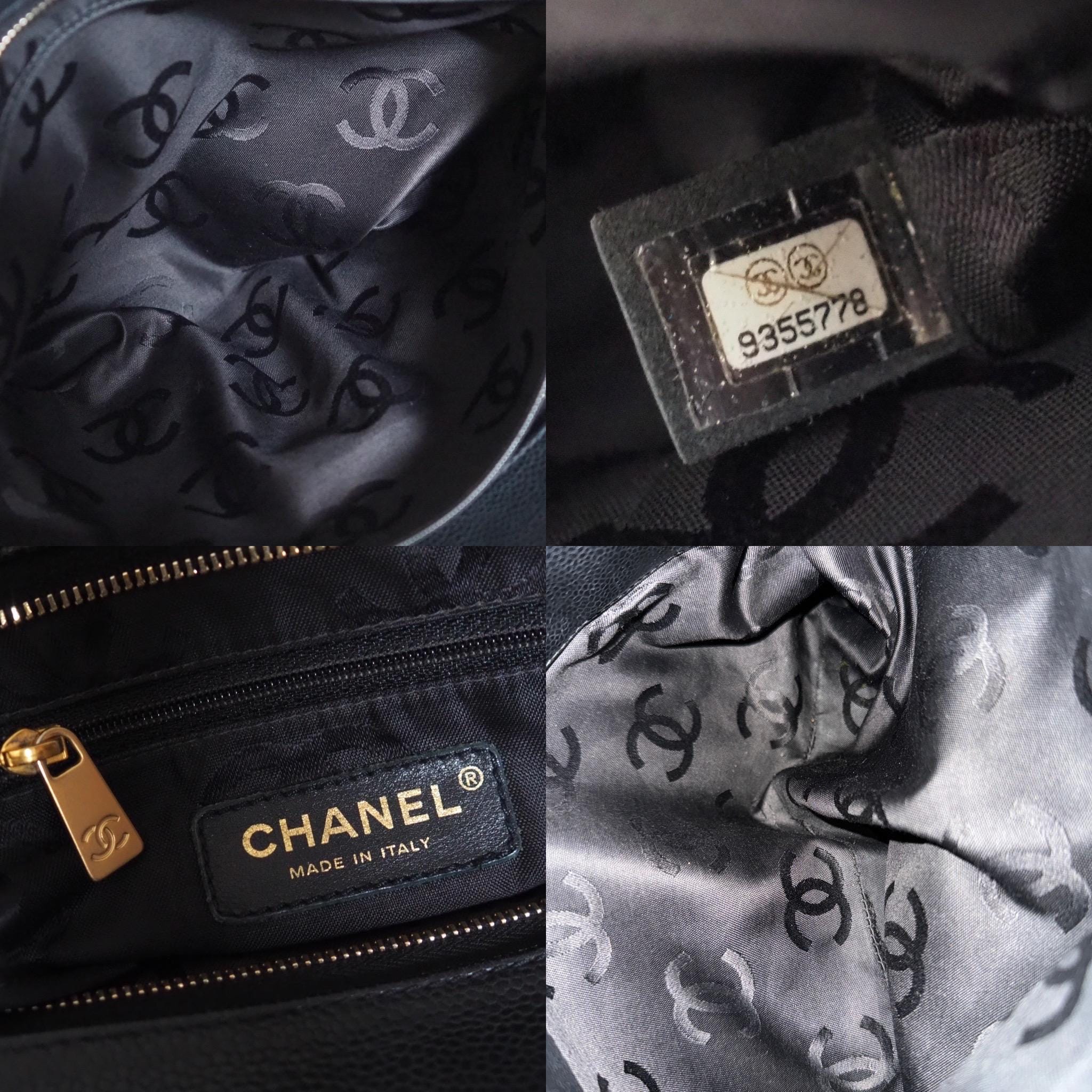 CHANEL COCO Stitch Tote Shoulder Bag Caviar Skin CC Logo Black Leather Vintage Authentic