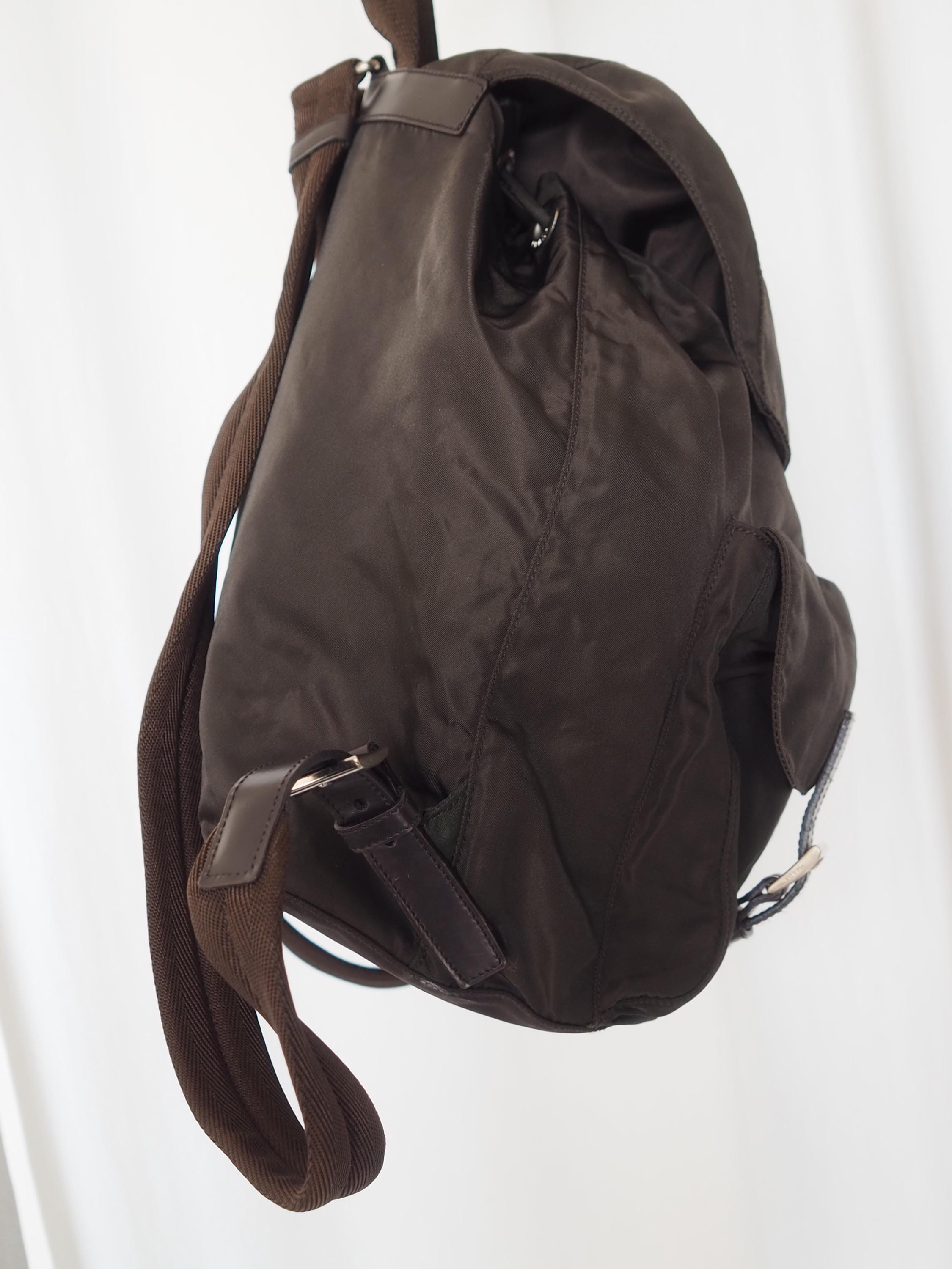 PRADA Nylon Backpack Bag Brown Triangle Logo Purse Authentic Vintage