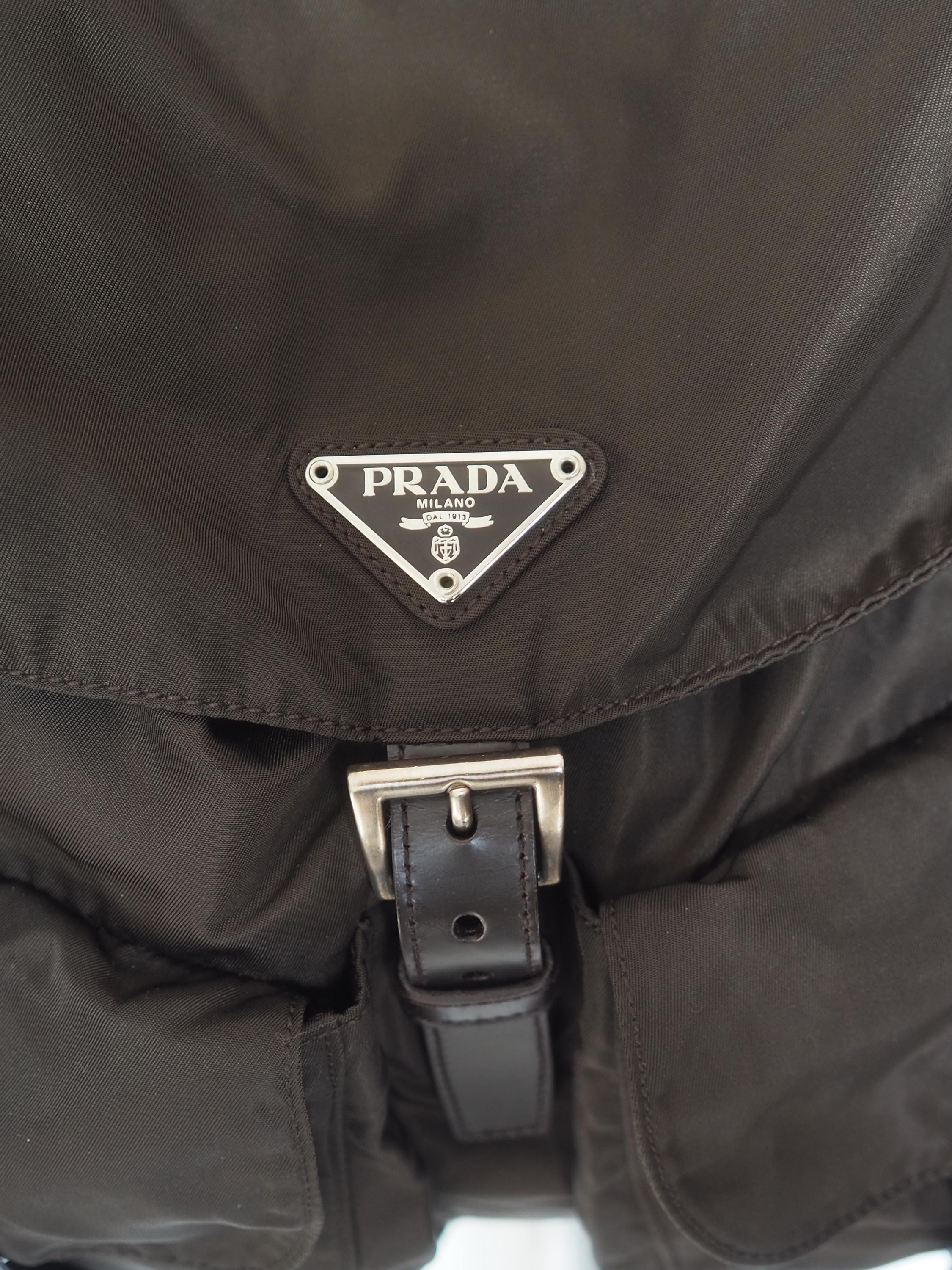 PRADA Nylon Backpack Bag Brown Triangle Logo Purse Authentic Vintage