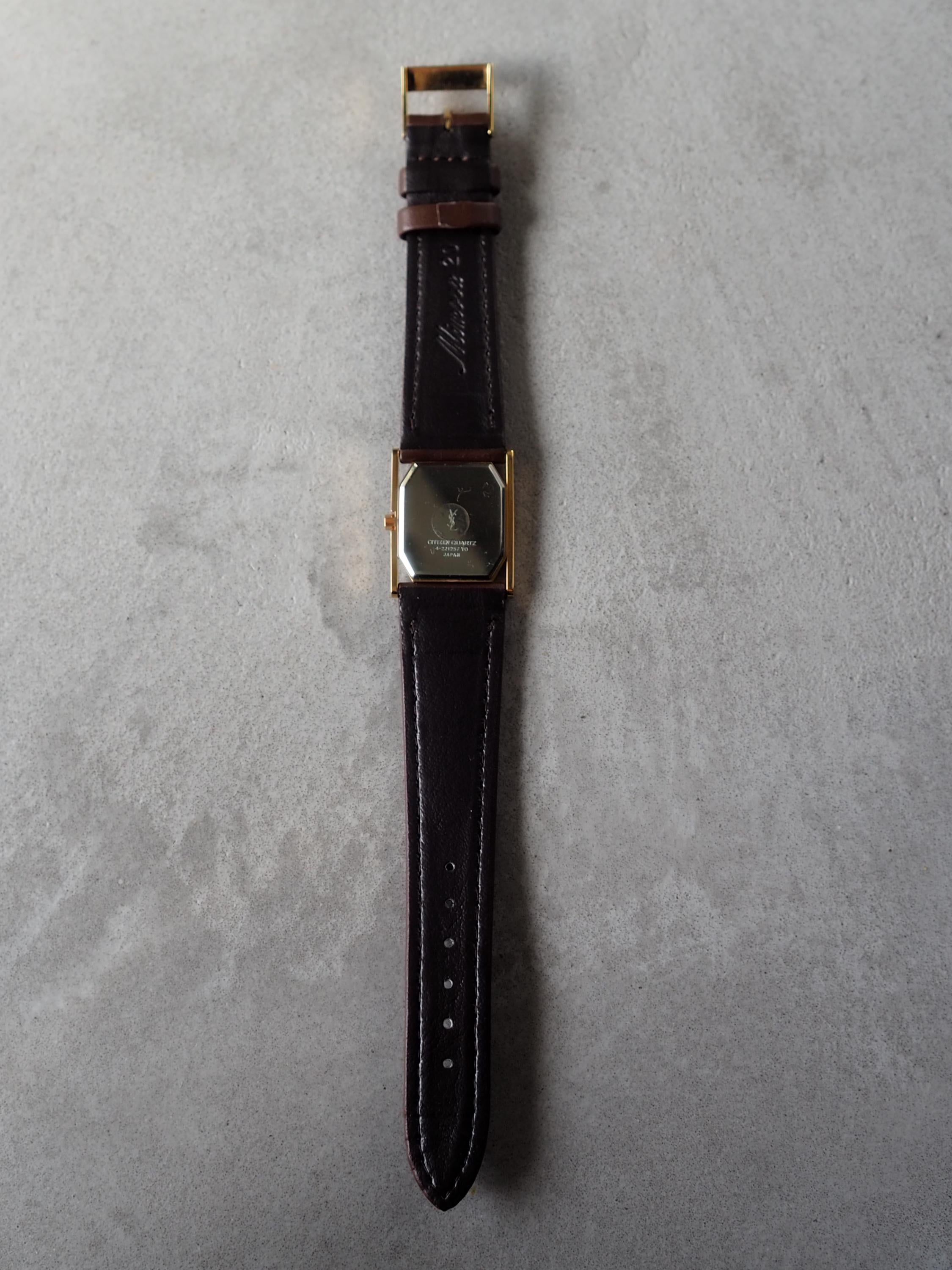 Yves Saint Laurent YSL Square Watch Wristwatch Unisex Logo Gold color Stainless steel Leather Band Vintage Authentic