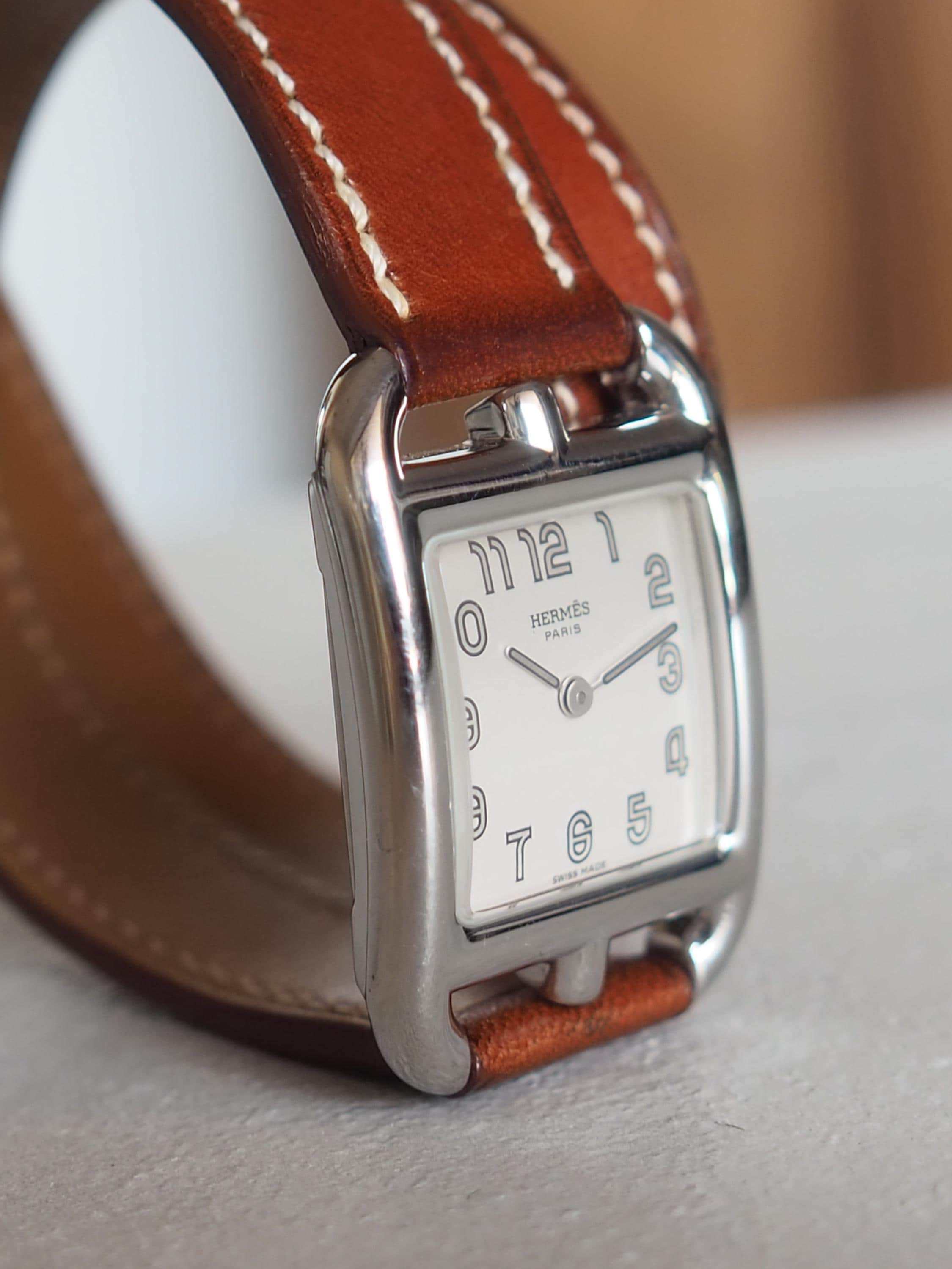 HERMES Cape Cod Watch Wristwatch Double Tour Silver Brown CC1.210 Quartz Dial Ladies Vintage Authentic