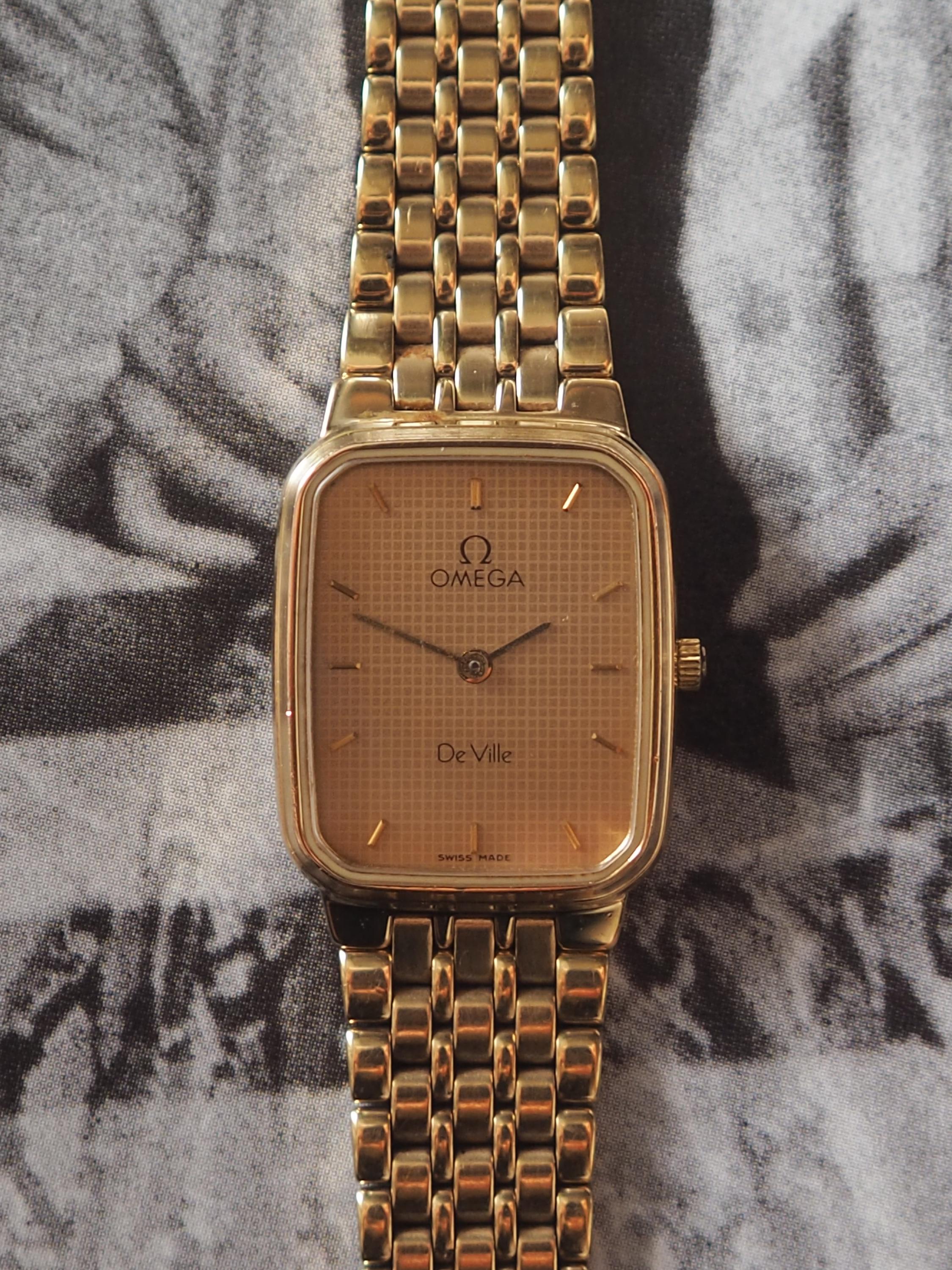 OMEGA DE VILLE Square Watch Gold Color Stainless steel Quartz Ladies Vintage Antique Authentic