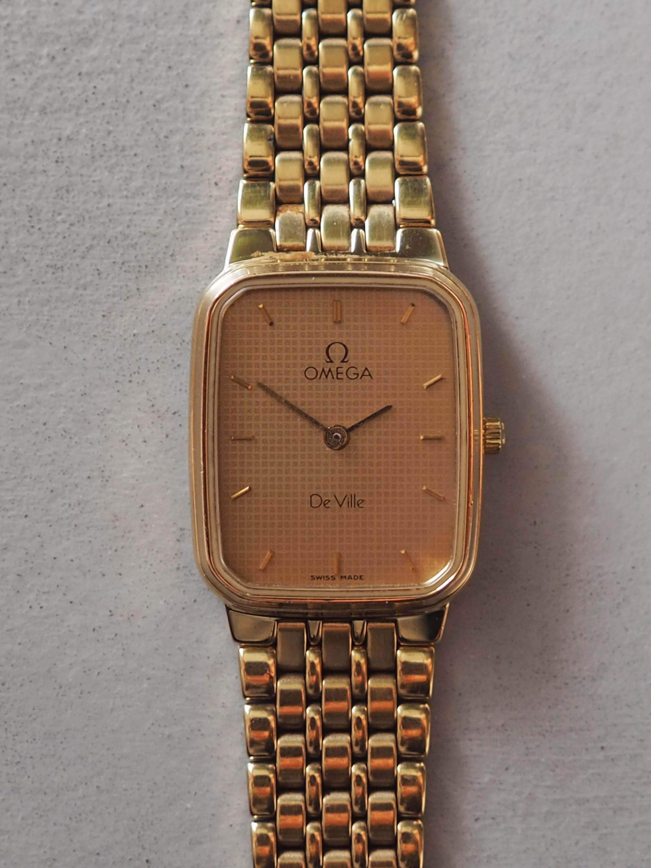 OMEGA DE VILLE Square Watch Gold Color Stainless steel Quartz Ladies Vintage Antique Authentic