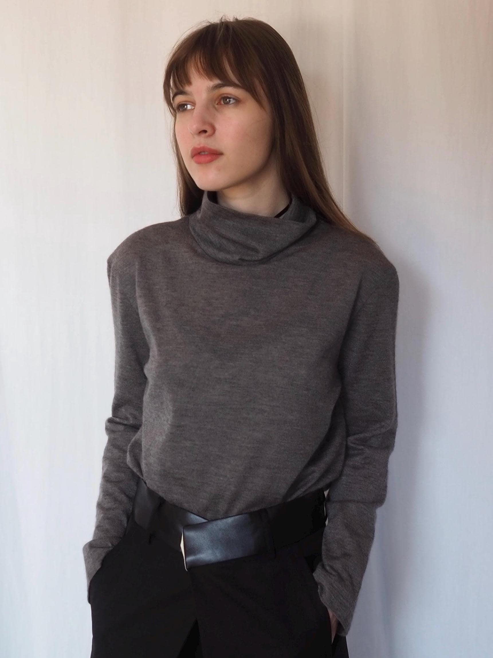 HERMES by Martin Margiela High Neck Long Sleeve Top Gray