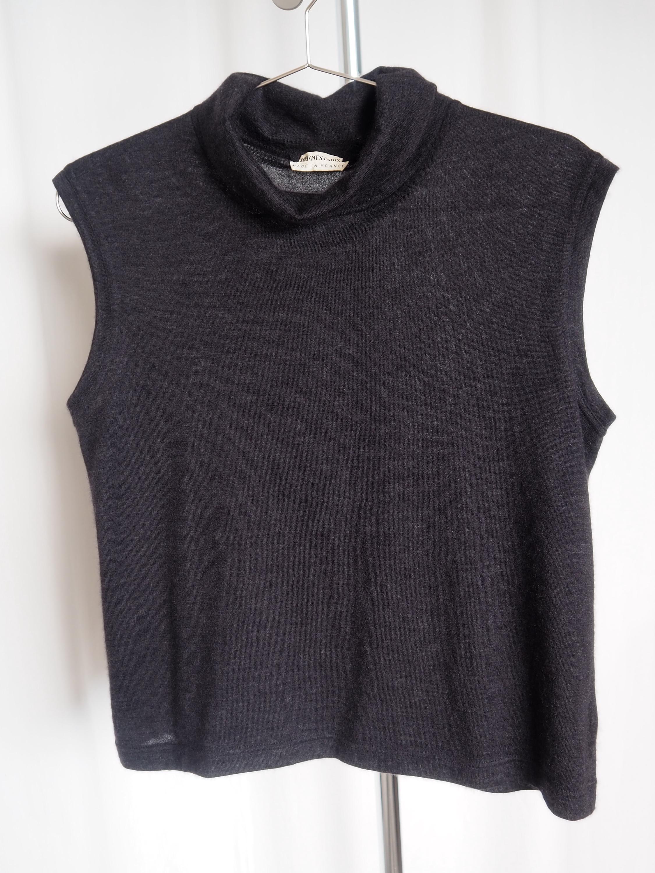 HERMES by Martin Margiela High Neck Sleeveless Top Dark Gray Cashmere