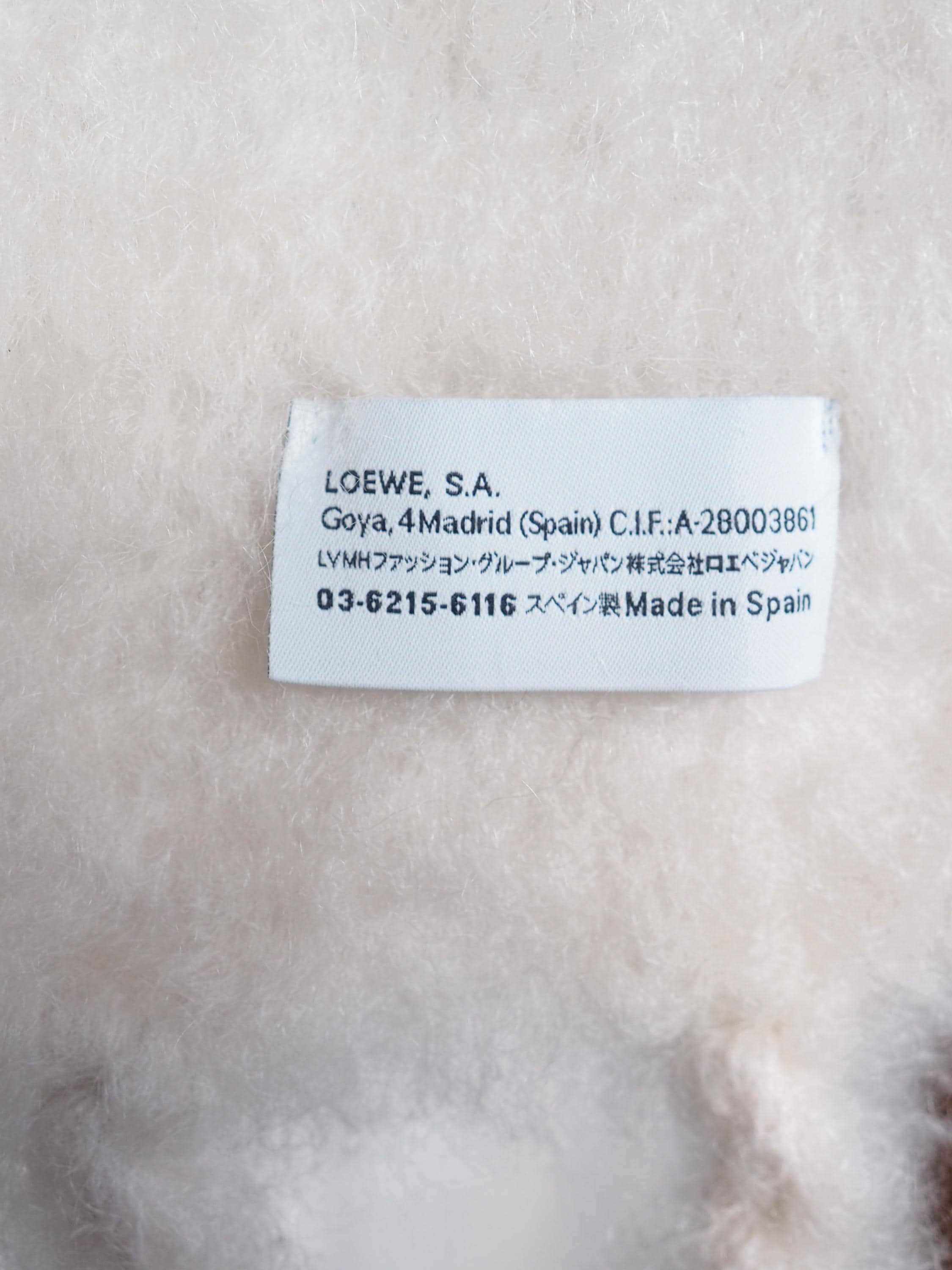 LOEWE Logo Mohair Stole Muffler Off White Vintage Authentic