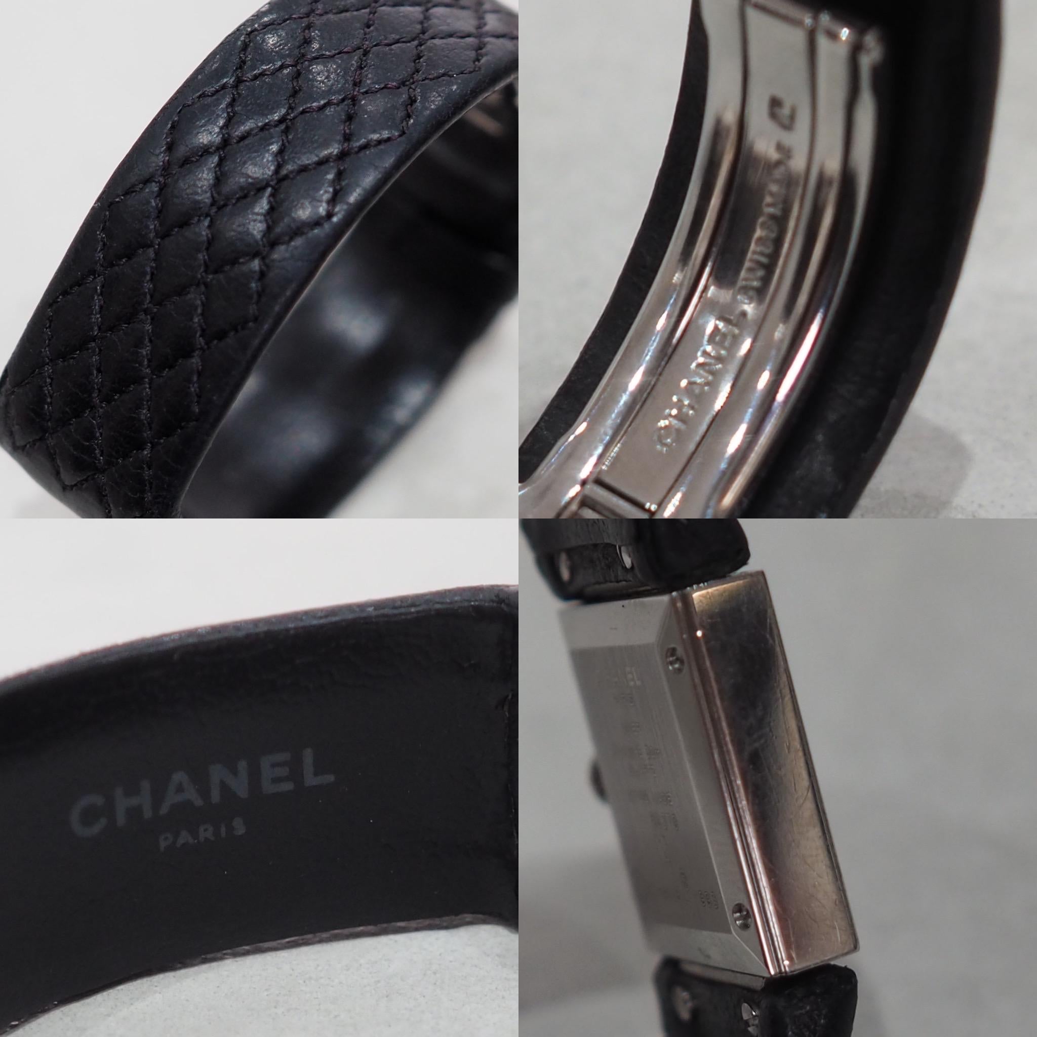 CHANEL Matelasse Watch Steel Leather Quartz Ladies Silver Leather Wristwatch Vintage Authentic