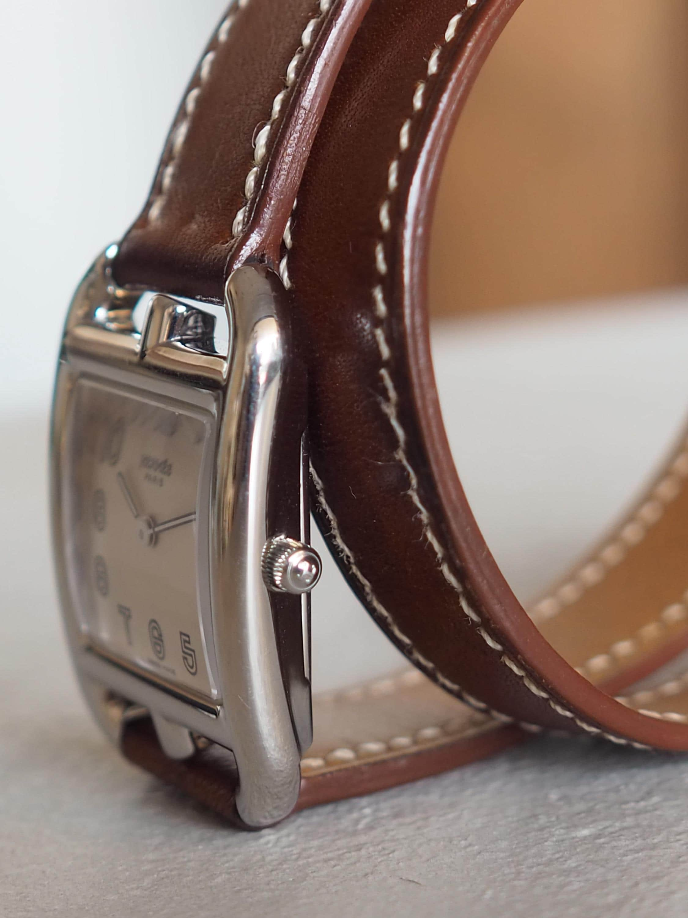 HERMES Cape Cod Watch Wristwatch Double Tour Silver Brown CC1.210 Quartz Dial Ladies Vintage Authentic