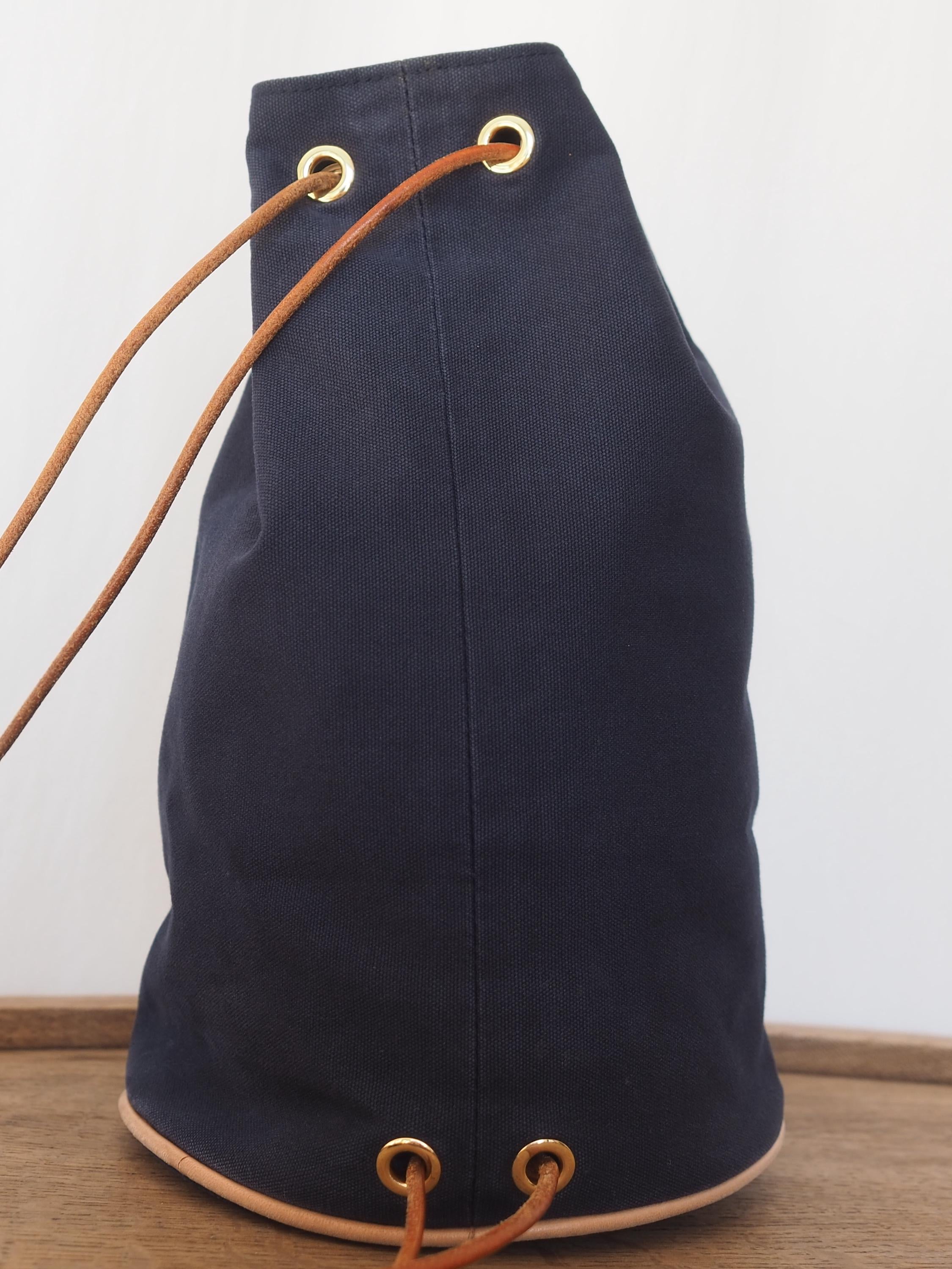 HERMES Polochon Mimir Backpack Canvas Leather Navy Authentic Vintage