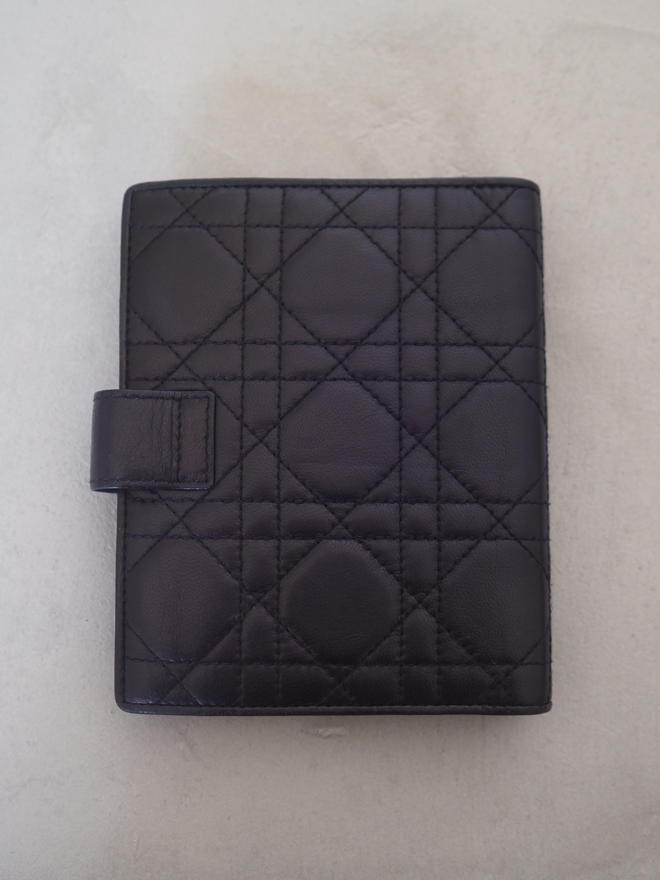 Christian Dior Agenda Cannage Leather 6 Ring Diary Black Vintage Authentic