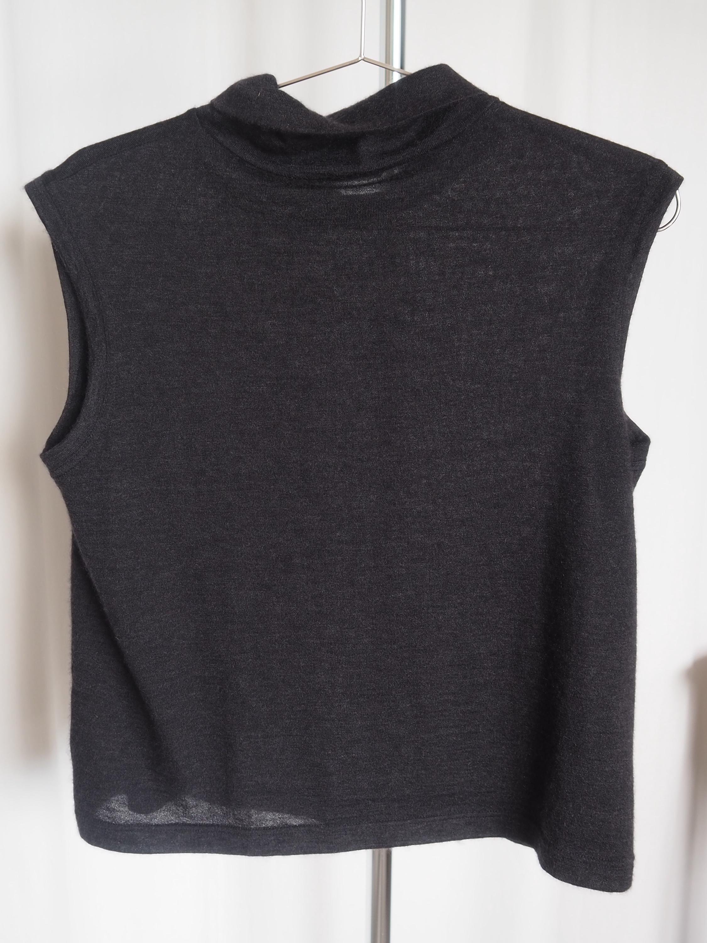 HERMES by Martin Margiela High Neck Sleeveless Top Dark Gray Cashmere