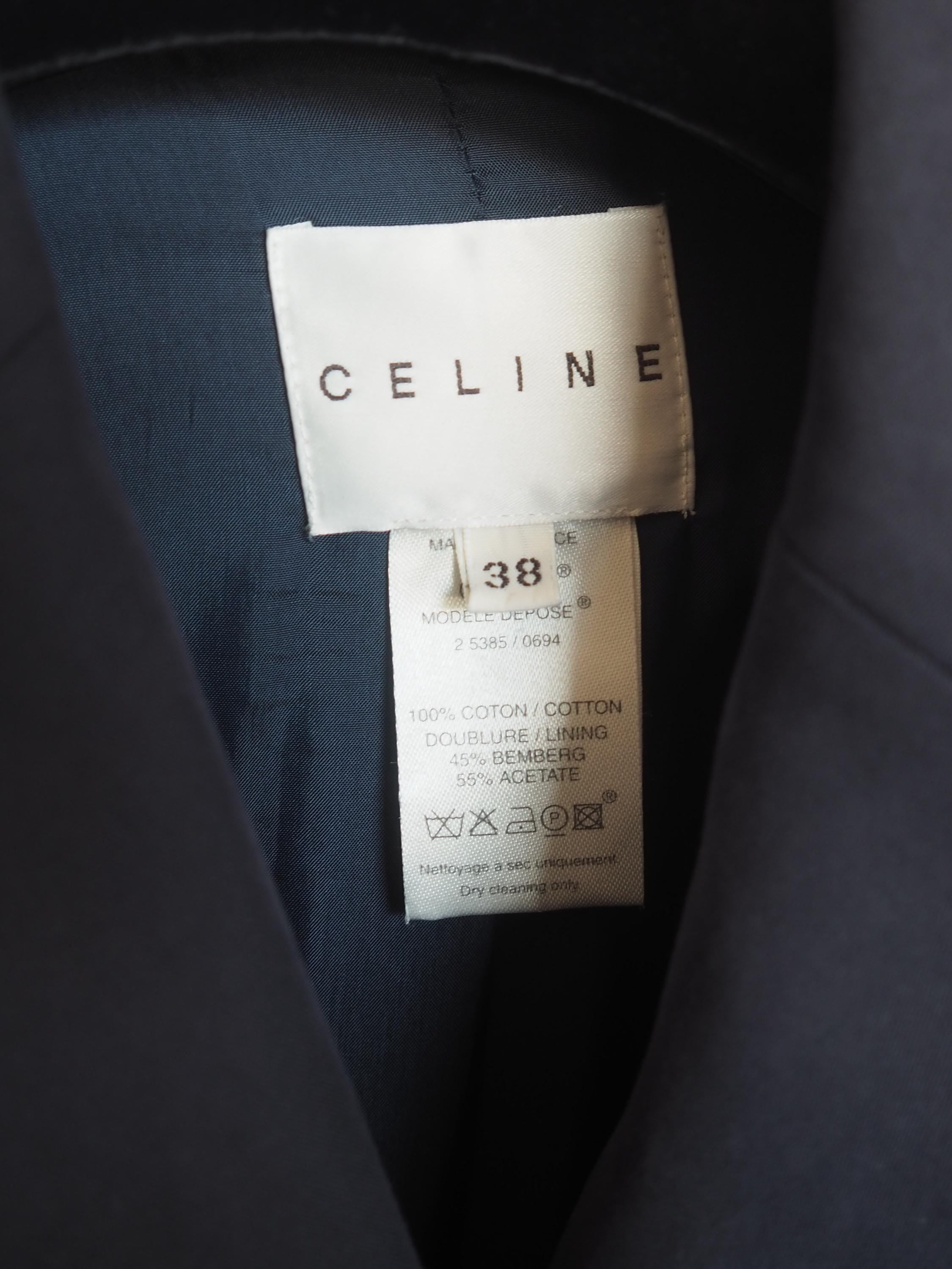 CELINE Double Button Jacket Navy Cotton Vintage Size38 Authentic