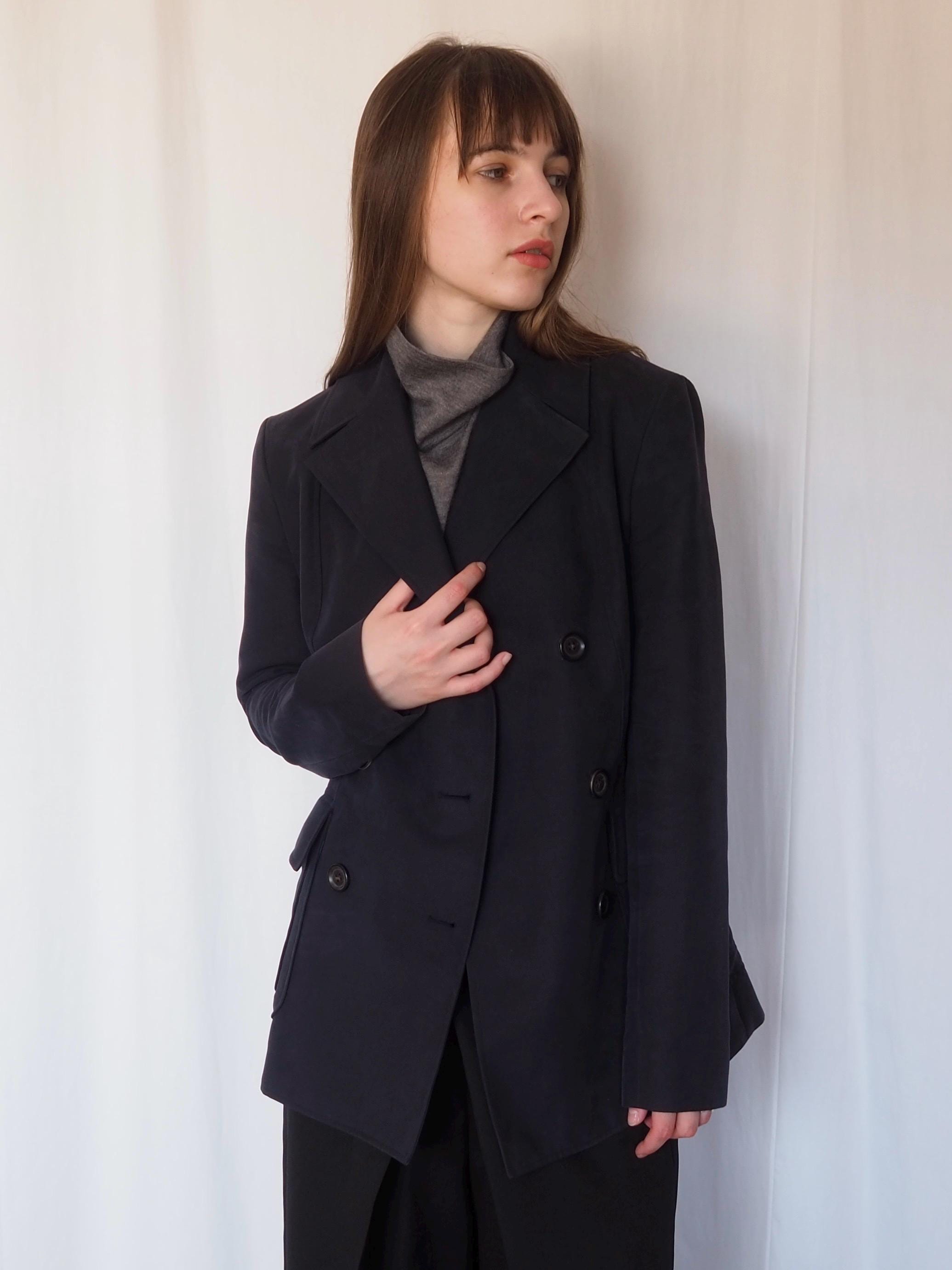 CELINE Double Button Jacket Navy Cotton Vintage Size38 Authentic