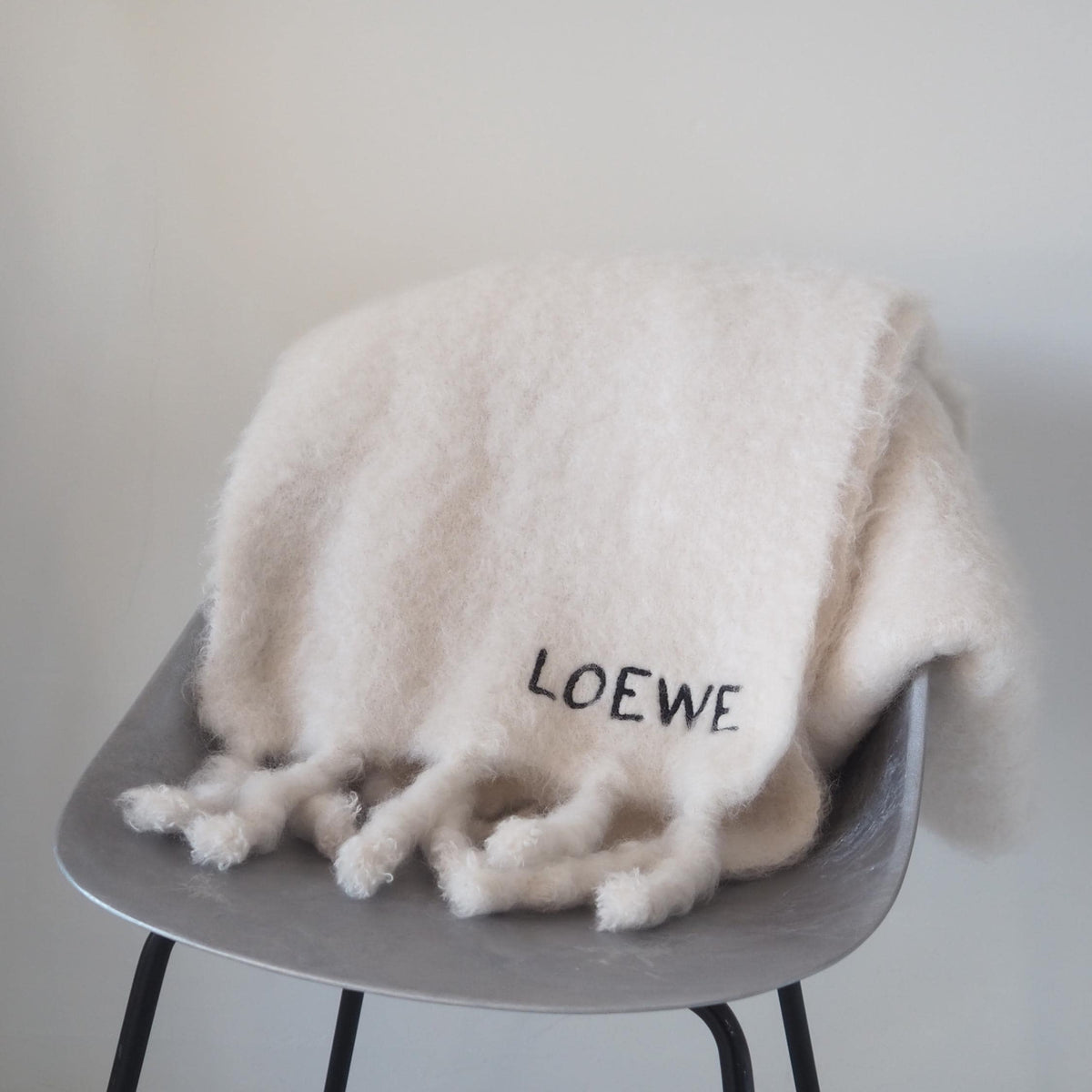 LOEWE ロエベ ロゴ モヘア マフラー ストール スカーフ オフホワイト 