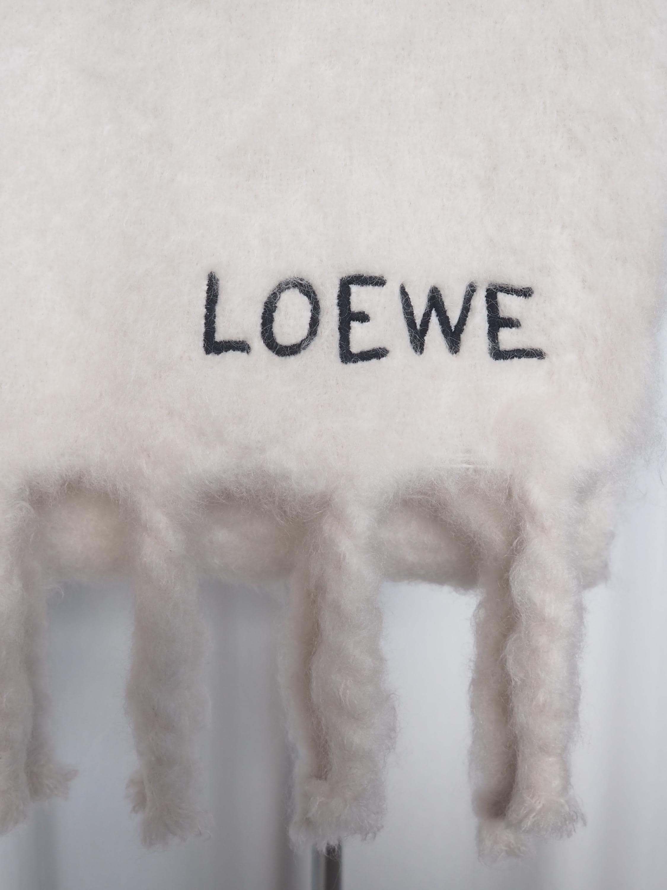 LOEWE Logo Mohair Stole Muffler Off White Vintage Authentic