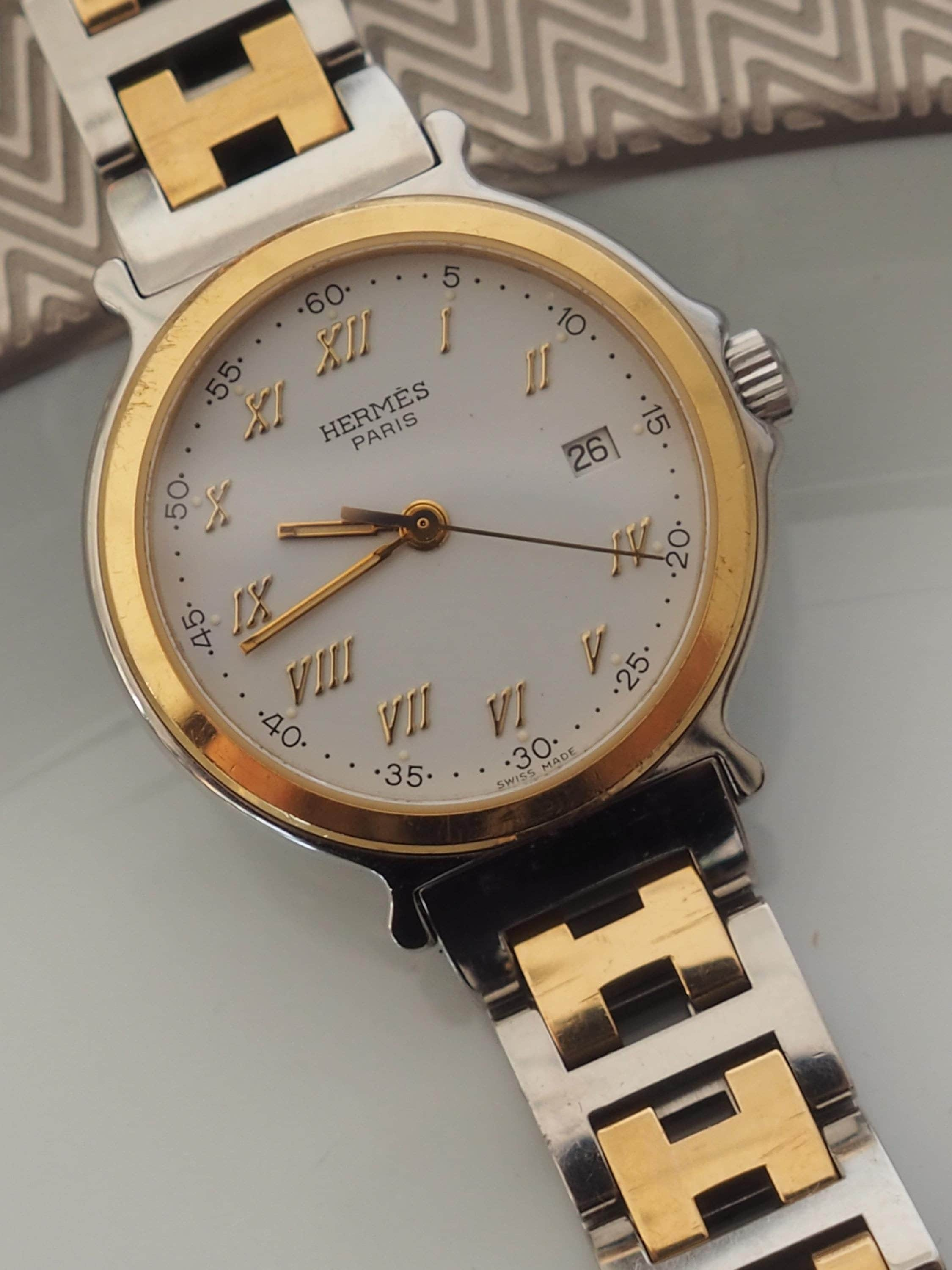 HERMES Carrick Watch Watches Stainless Steel Ladies Silver Gold Color Combi Watch Wristwatch Quartz Vintage