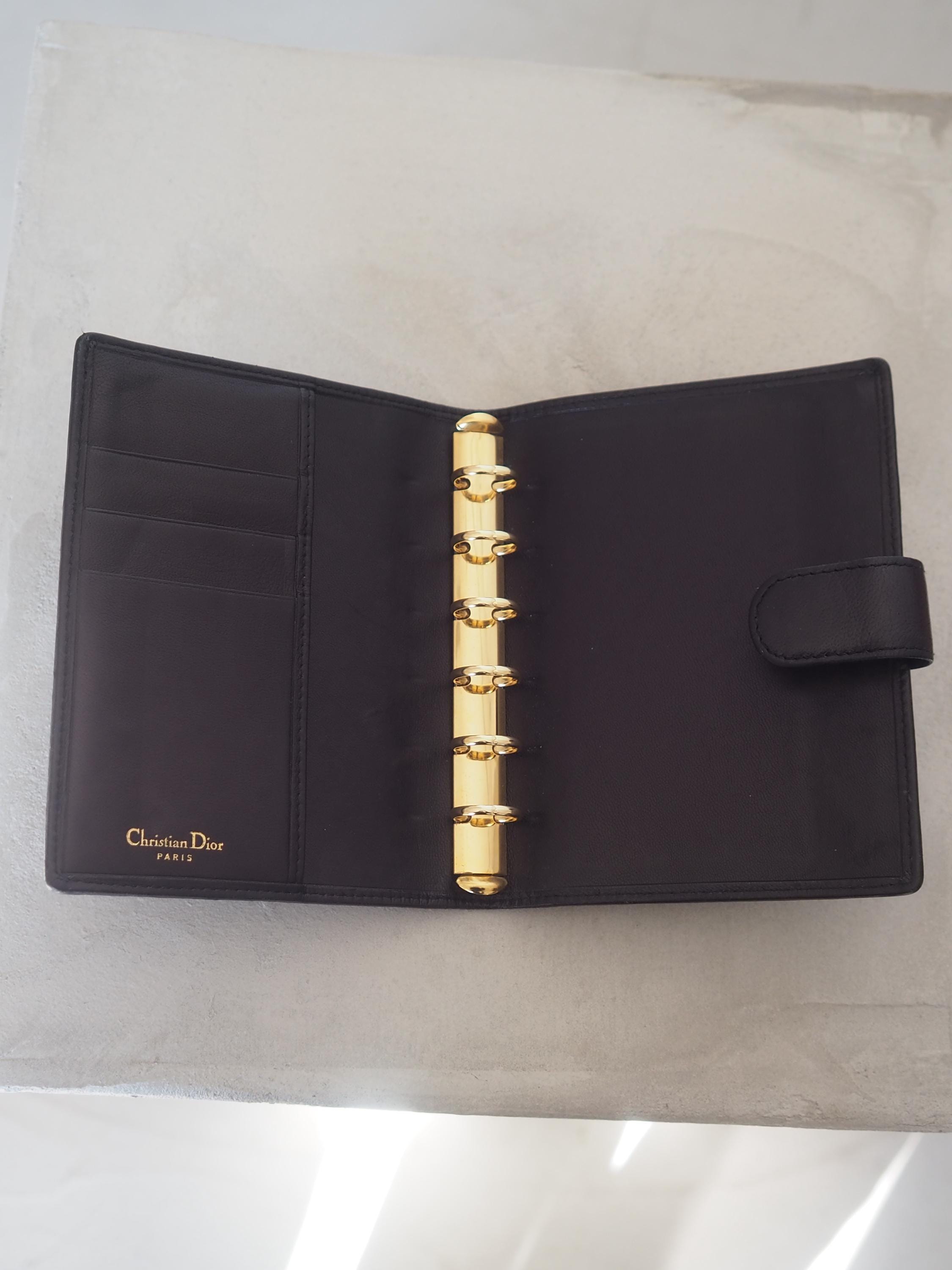 Christian Dior Agenda Cannage Leather 6 Ring Diary Black Vintage Authentic