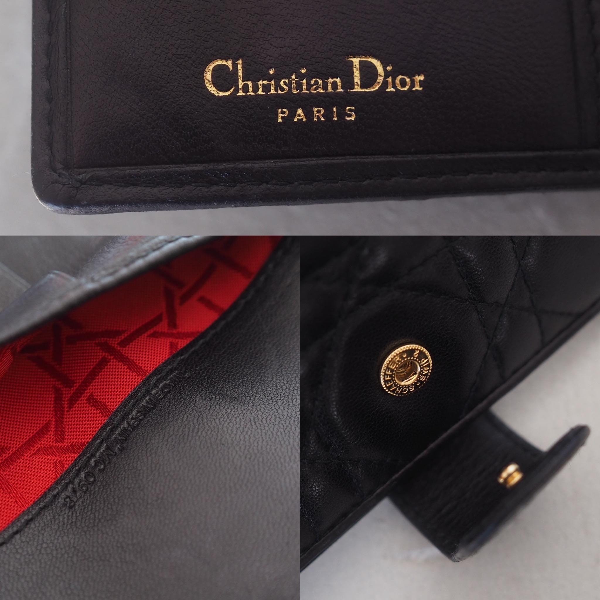 Christian Dior Agenda Cannage Leather 6 Ring Diary Black Vintage Authentic