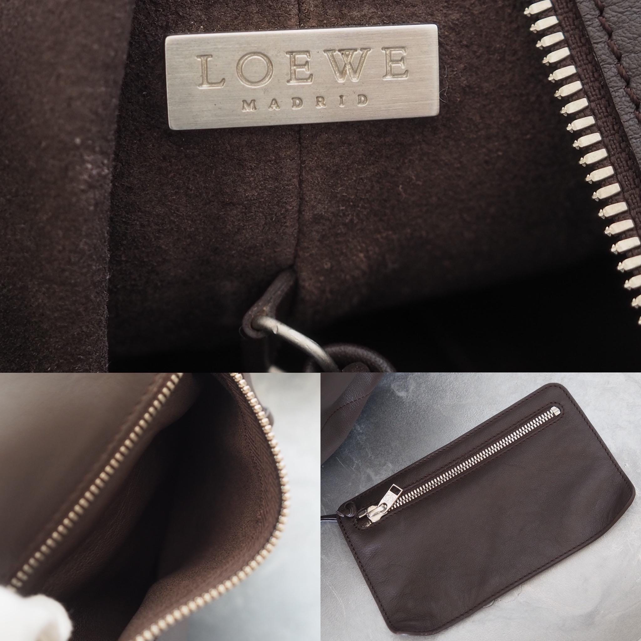 LOEWE Anagram Logo Backpack One Shoulder bag Brown Leather Vintage Authentic