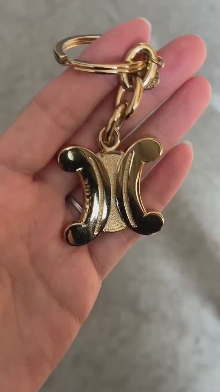 CELINE Macadam Key Charm Chain Holder Vintage Gold  Logo Authentic