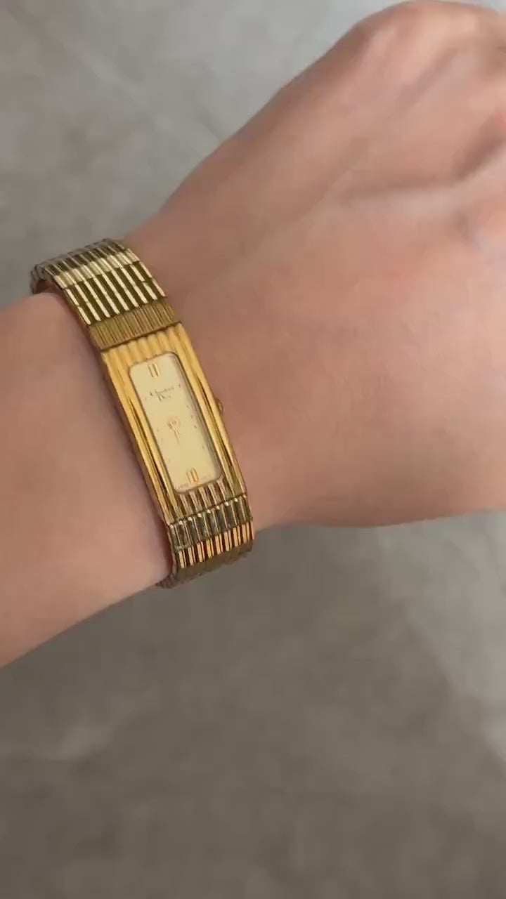 Christian Dior Watch Gold Metal Bangle Vintage Authentic