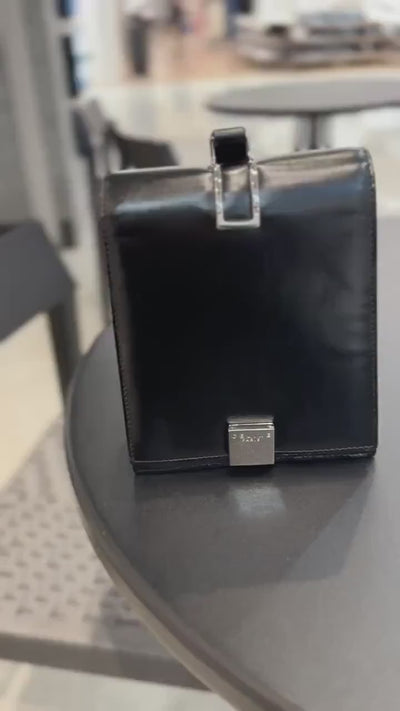 CELINE Logo Mini Hand Bag Black Silver Leather Vintage Authentic