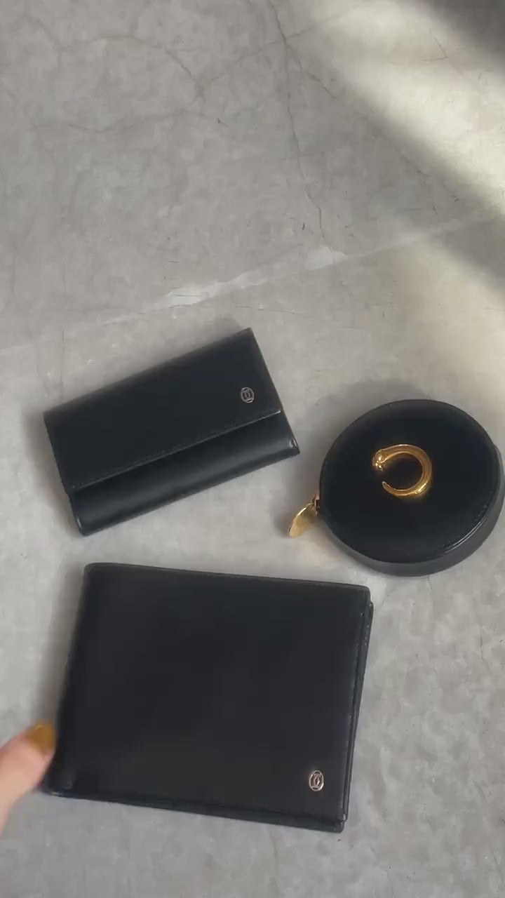 Cartier Pasha Wallet Black Leather Bifold Unisex Vintage Authentic