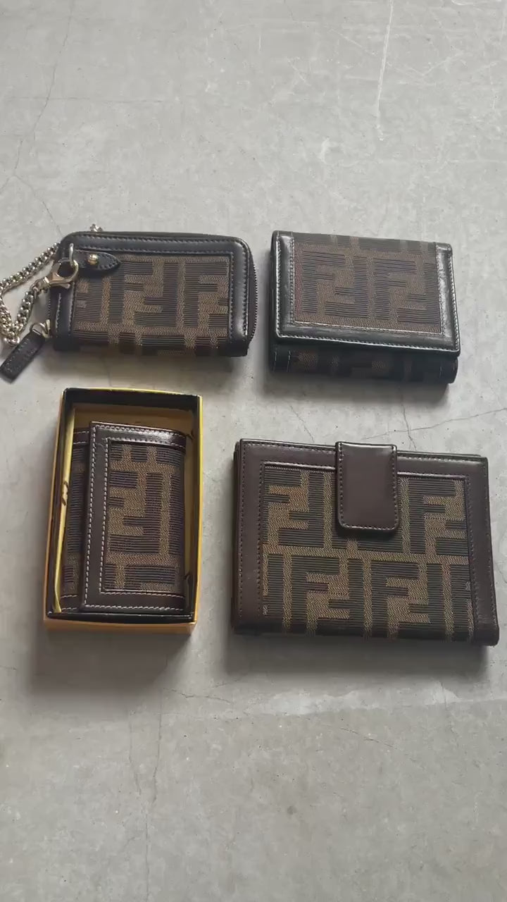 FENDI ZUCCA Coin Case Purse Chain Brown Unisex Vintage Authentic