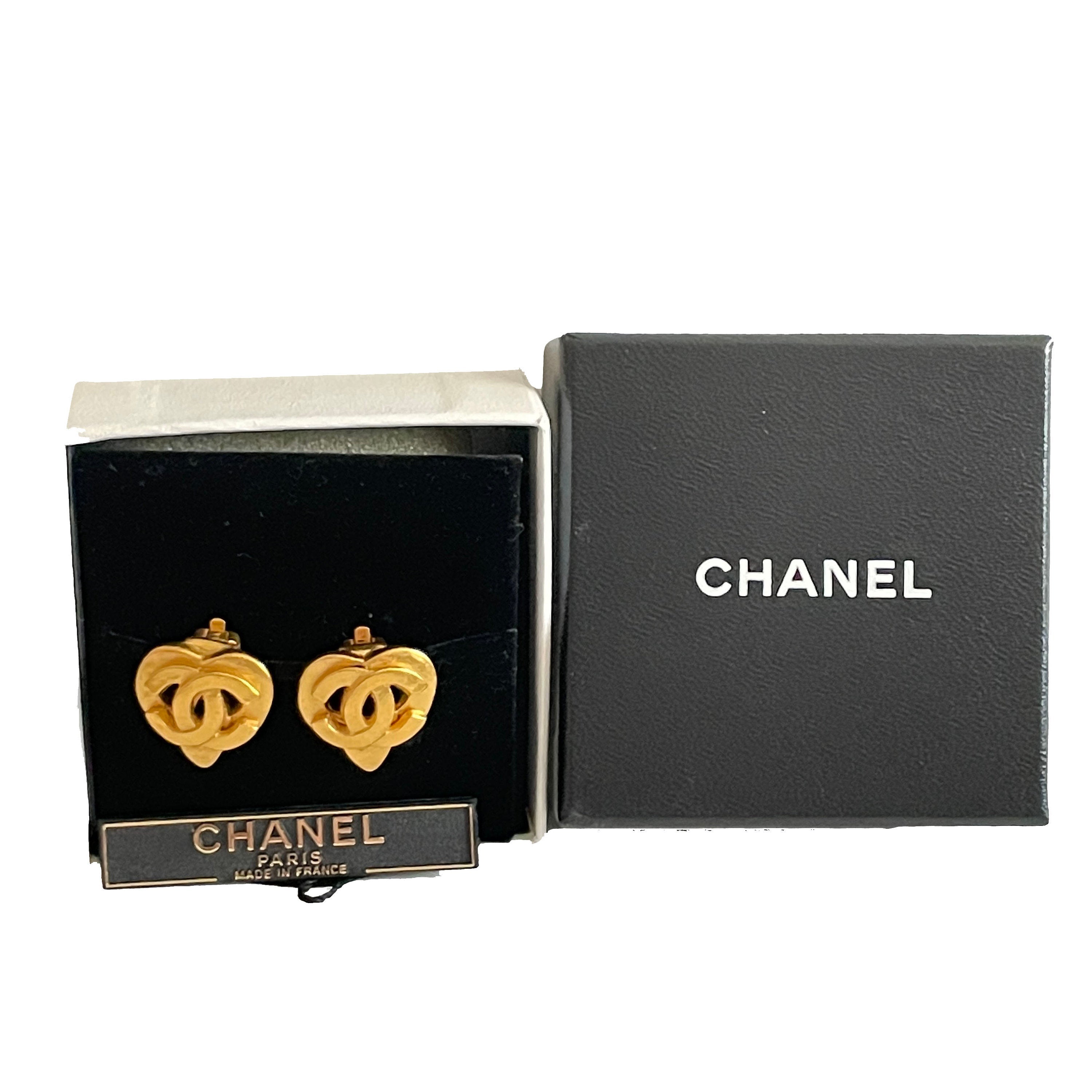 CHANEL Vintage Coco Mark Heart Gold Plated Authentic Box Rare Mint