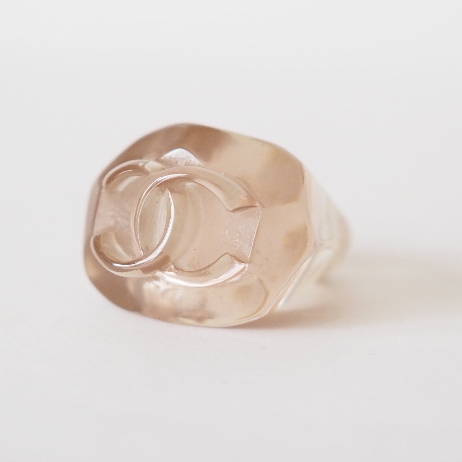 CHANEL COCO Ring Plastic Clear Pink Beige