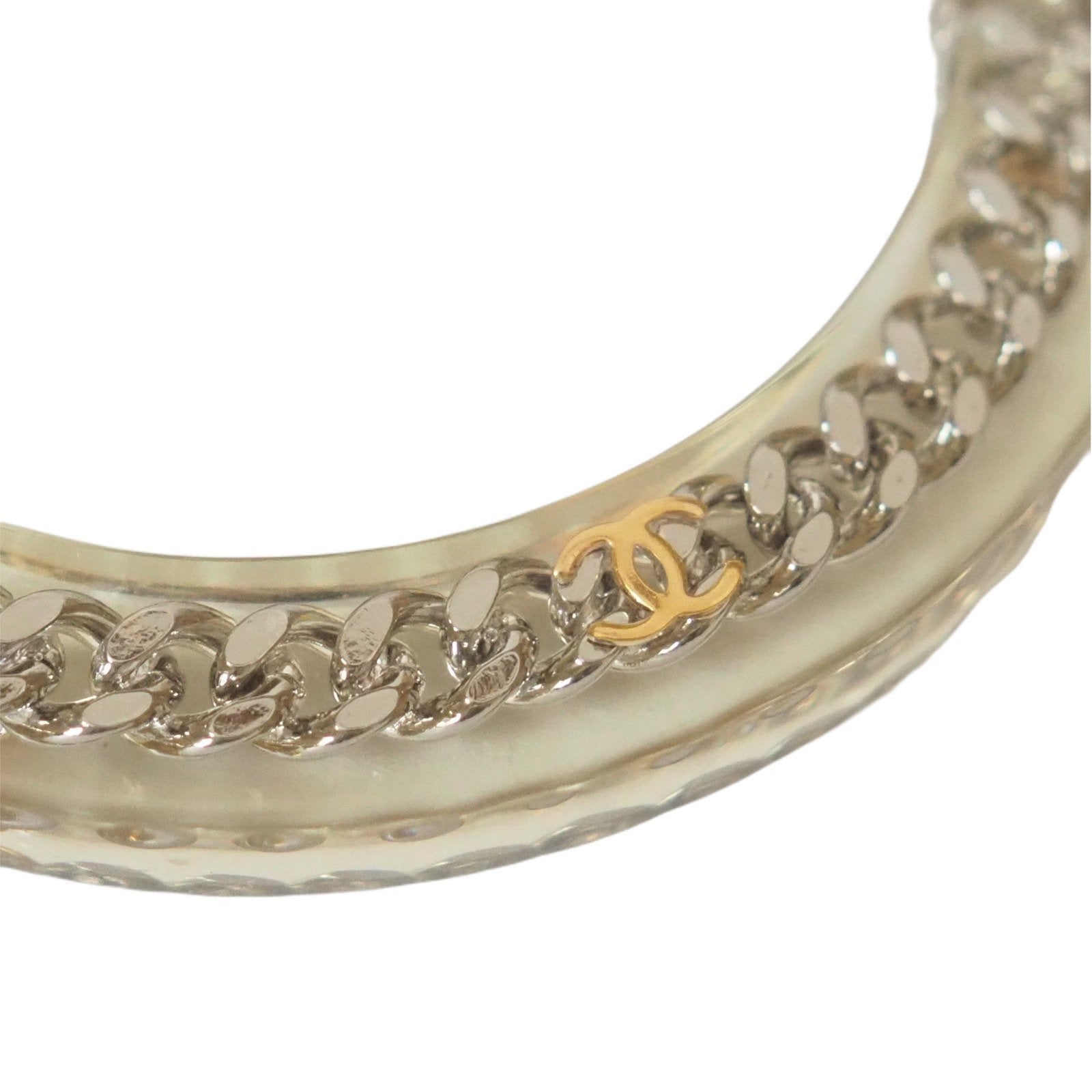 CHANEL COCO Chain Bangle Clear Silver Gold Plastic Box