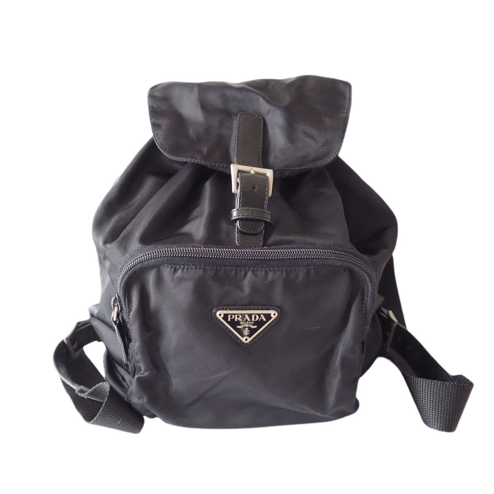 PRADA Nylon Leather Backpack Bag Black Logo Purse Authentic